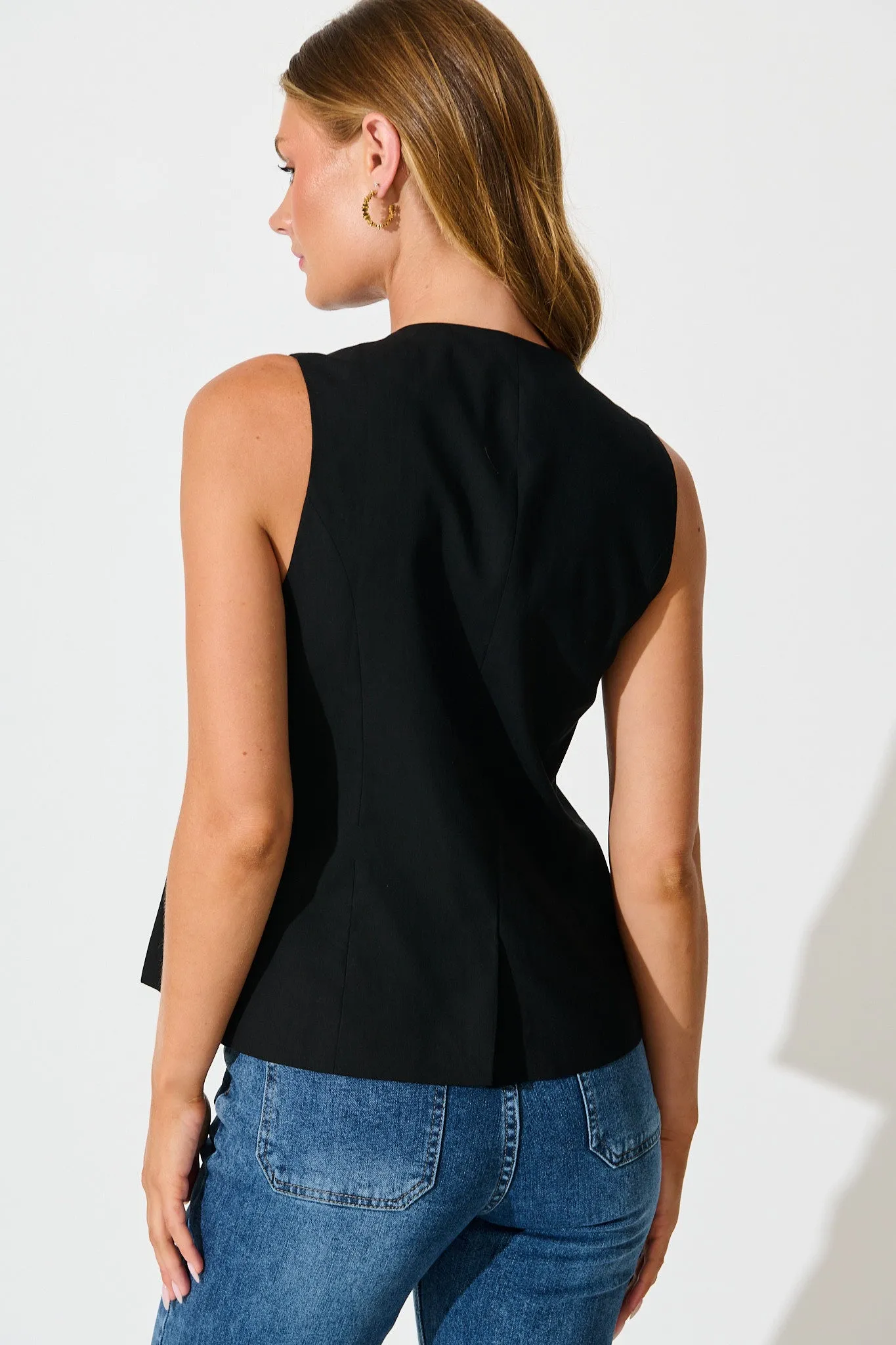 Elira Vest in Black Linen Blend sold by St Frock product image thumbnail 3