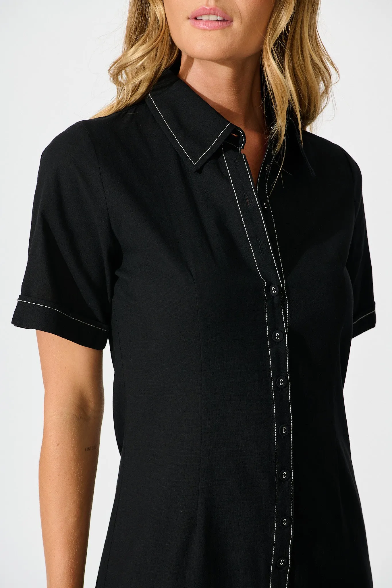 Christiana Maxi Shirt Dress In Black Linen Blend sold by St Frock product image thumbnail 5
