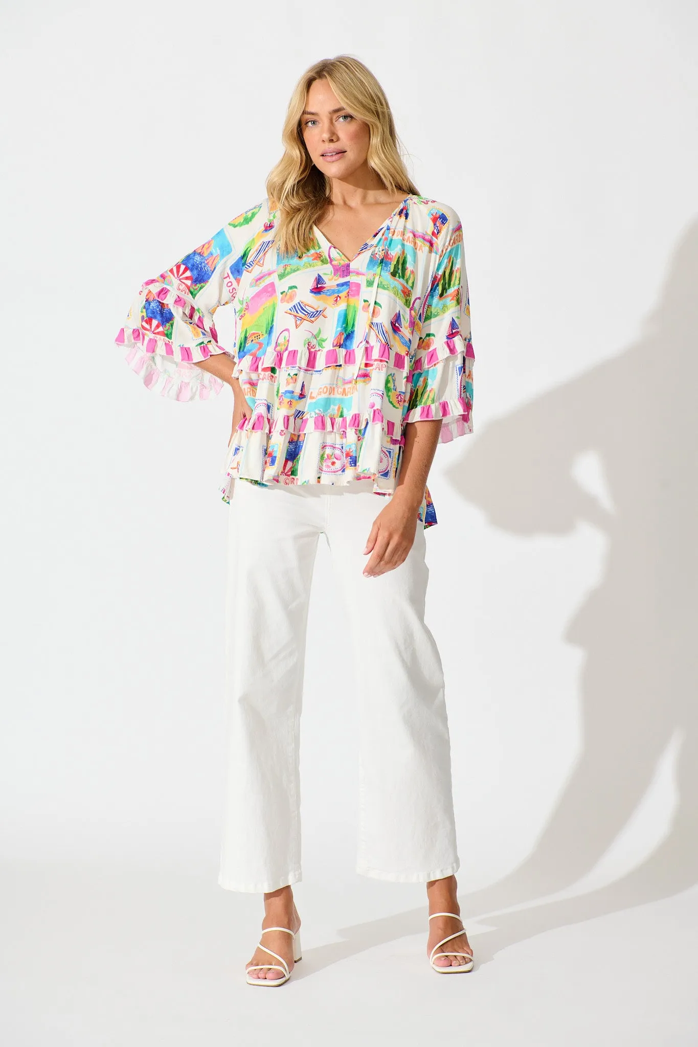 Rina Top in White With Bright Resort Print sold by St Frock product image thumbnail 4