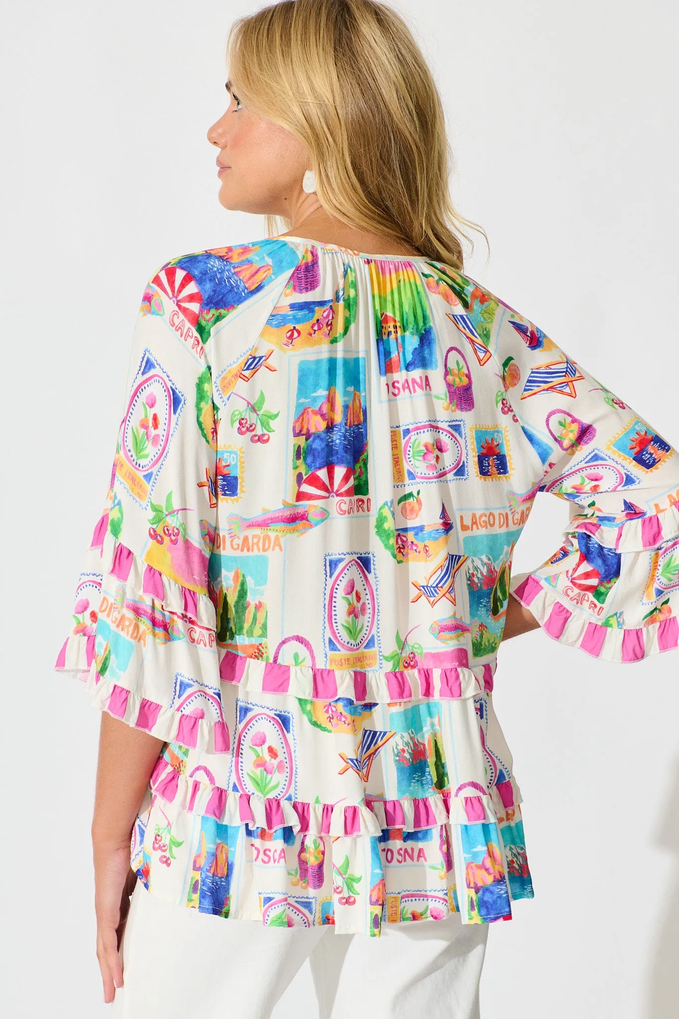 Rina Top in White With Bright Resort Print sold by St Frock product image thumbnail 3