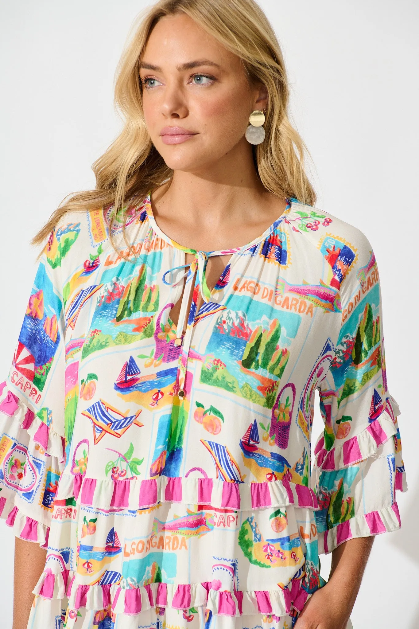 Rina Top in White With Bright Resort Print sold by St Frock product image thumbnail 5