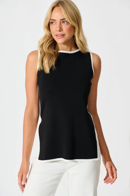 Winona Knit Top in Black with White Contrast sold by St Frock