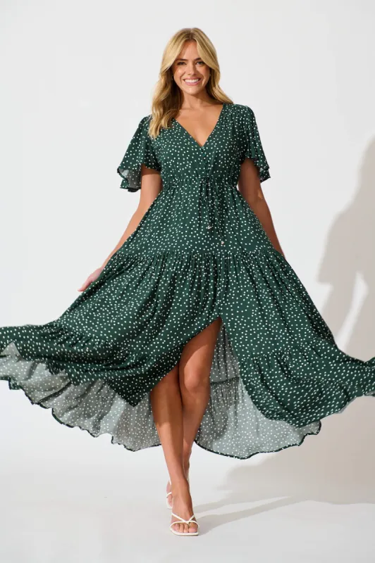 Violet Maxi Dress In Emerald With White Spot sold by St Frock