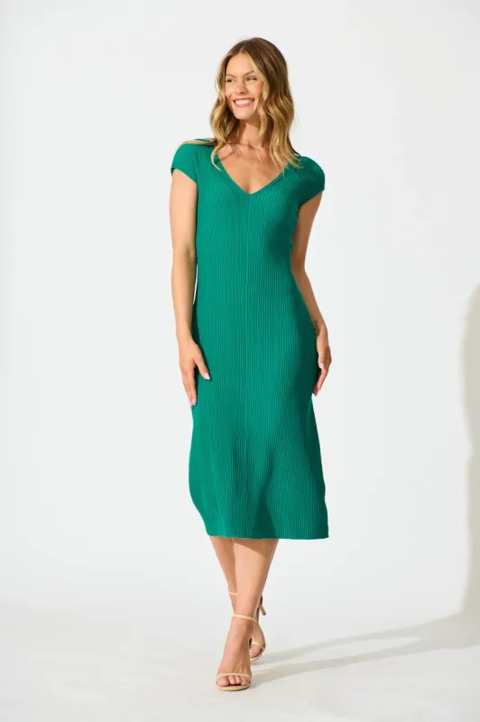 Evita Midi Knit Dress in Emerald sold by St Frock