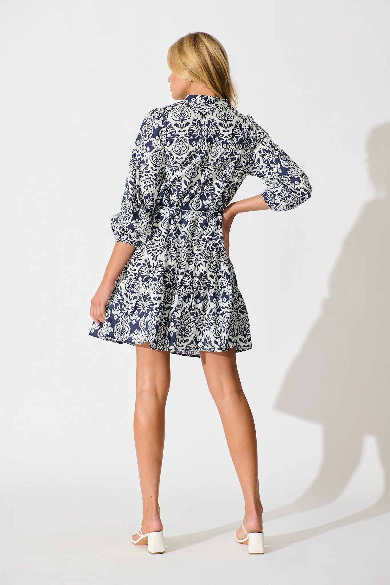 Serene Dress in Navy and White Print Cotton sold by St Frock product image thumbnail 4