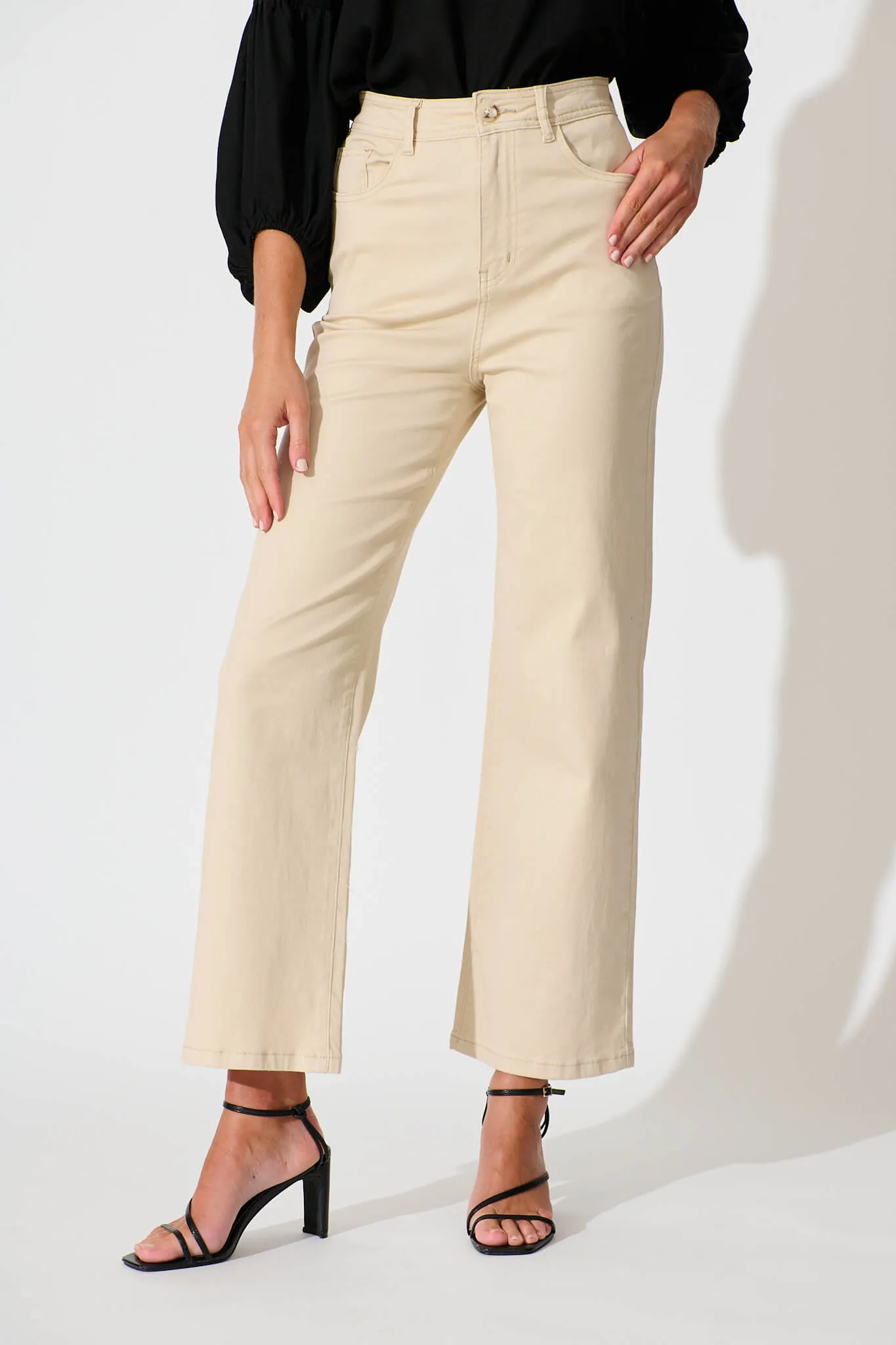 Yoko High Rise Relaxed Leg Jean In Beige Denim sold by St Frock
