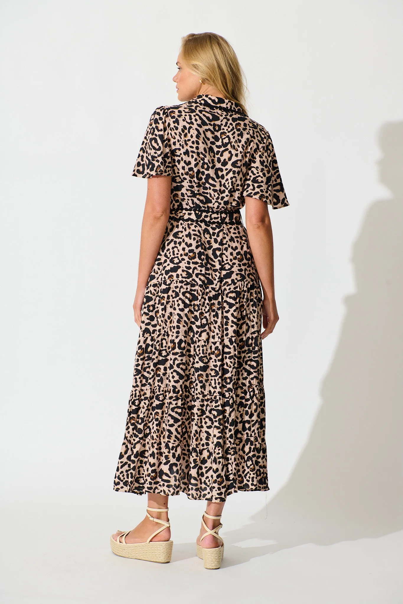 Roselle Maxi Shirt Dress in Brown Leopard Print sold by St Frock product image thumbnail 4