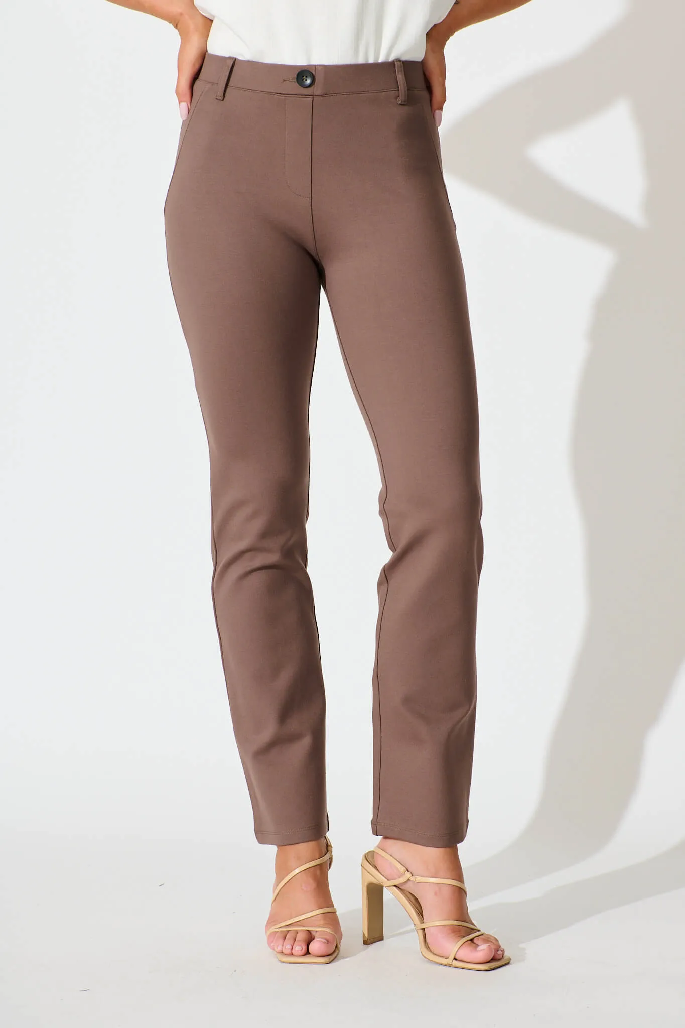Workflow Stretch Yoga Pants in Mocha sold by St Frock