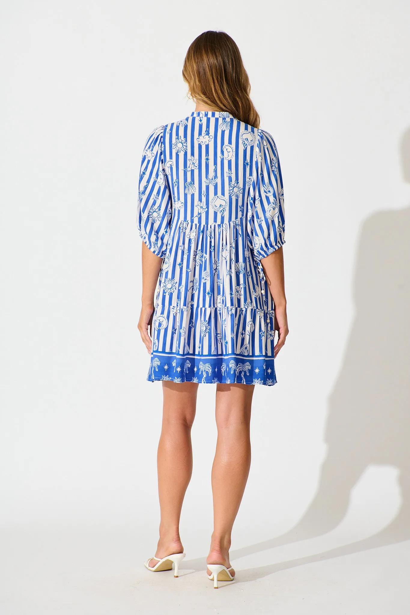 Emelyn Smock Dress in Blue and White Stripe Print sold by St Frock product image thumbnail 4