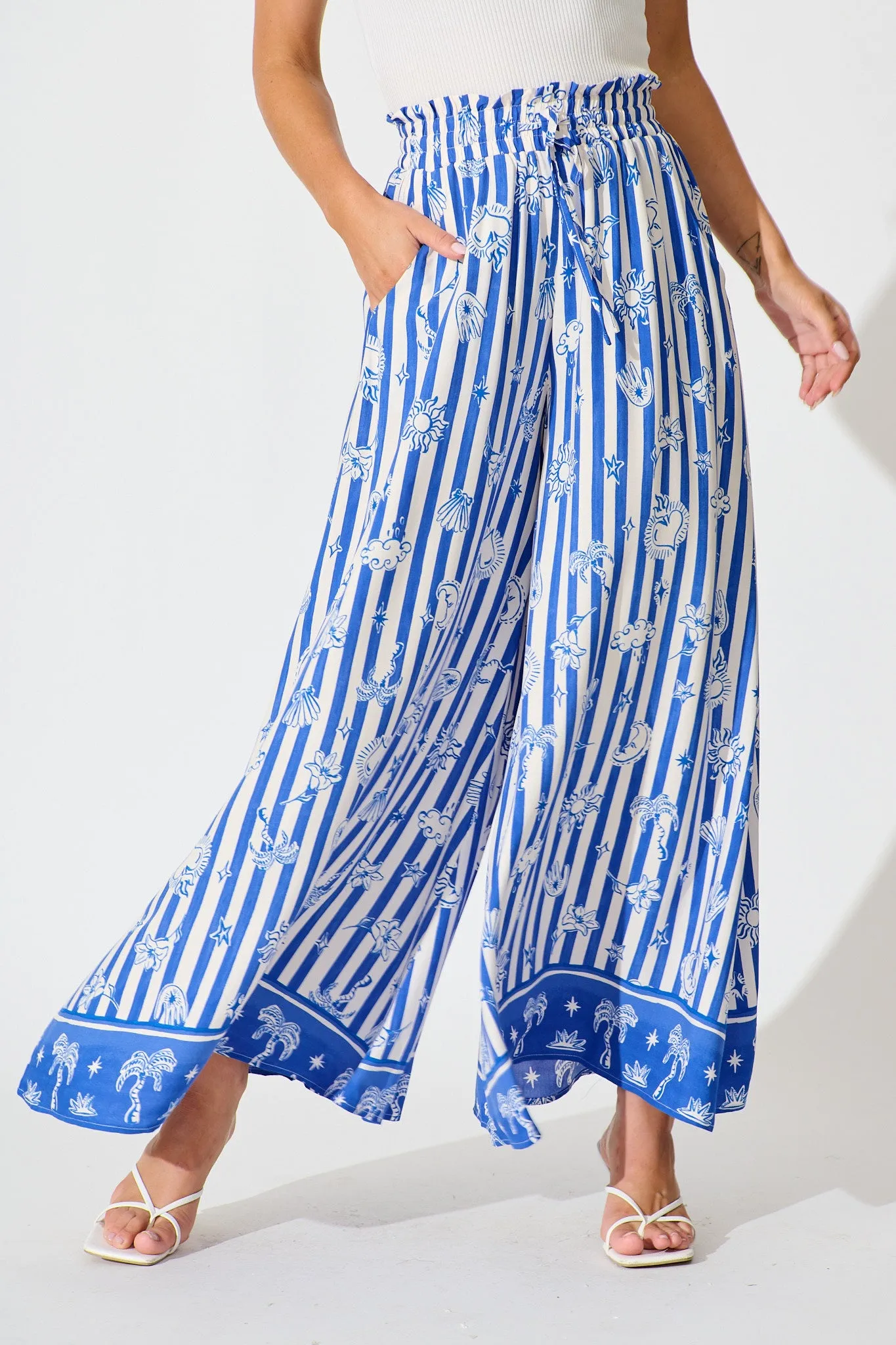 Mariah Pant in Blue and White Stripe Print sold by St Frock