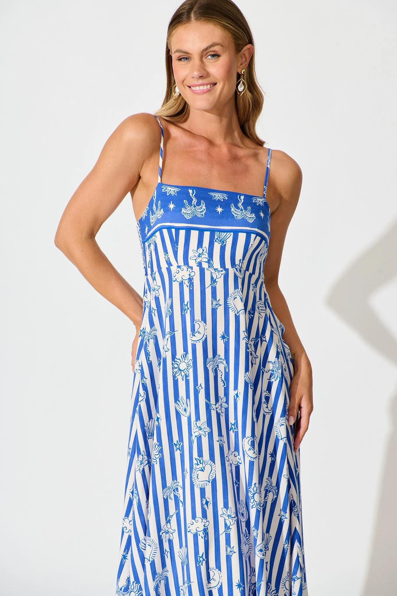 Willa Maxi Sundress in Blue and White Stripe Print sold by St Frock product image thumbnail 2
