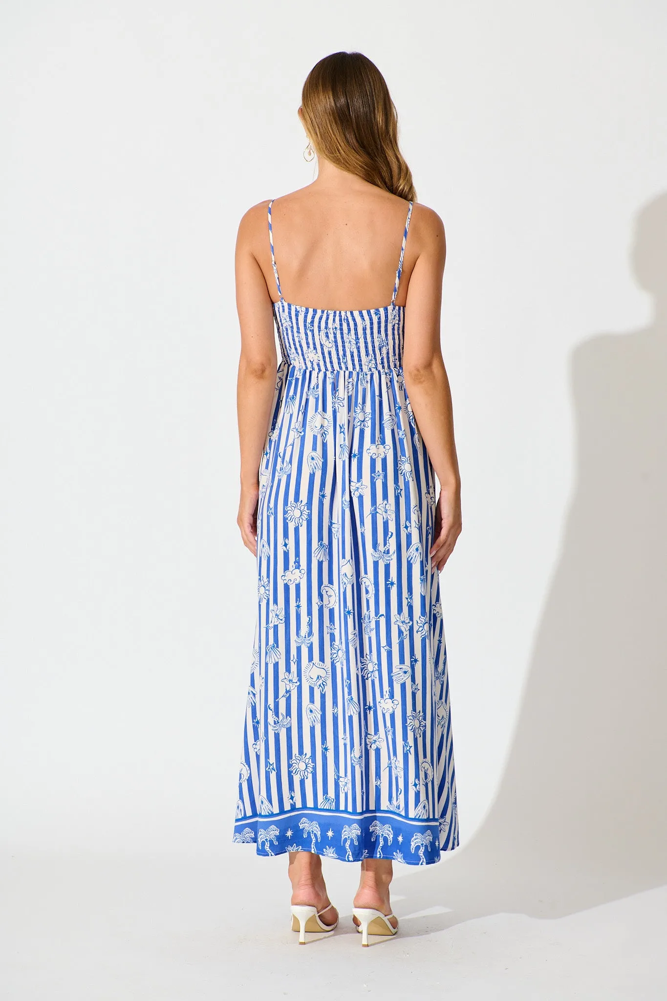 Willa Maxi Sundress in Blue and White Stripe Print sold by St Frock product image thumbnail 4