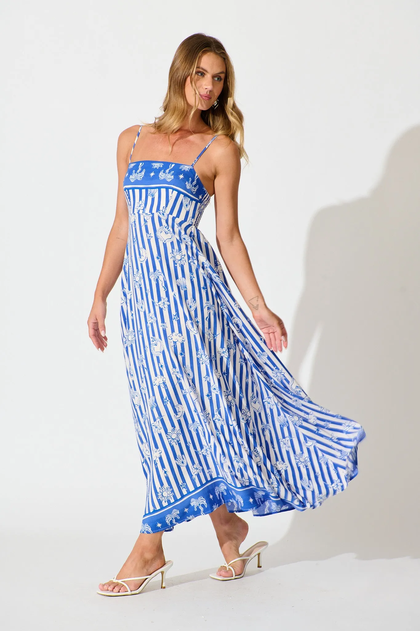 Willa Maxi Sundress in Blue and White Stripe Print sold by St Frock product image thumbnail 3