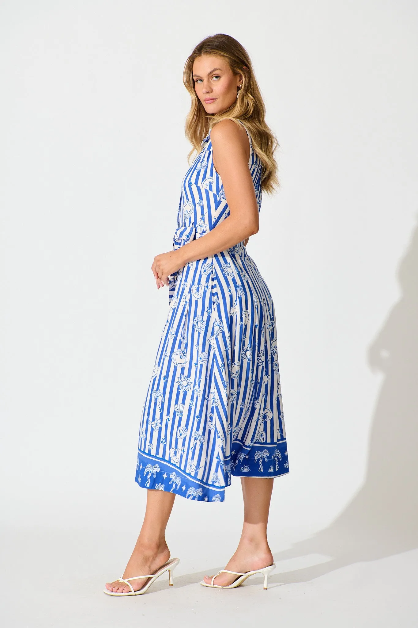 Eden Midi Shirt Dress in Blue and White Stripe Print sold by St Frock product image thumbnail 3