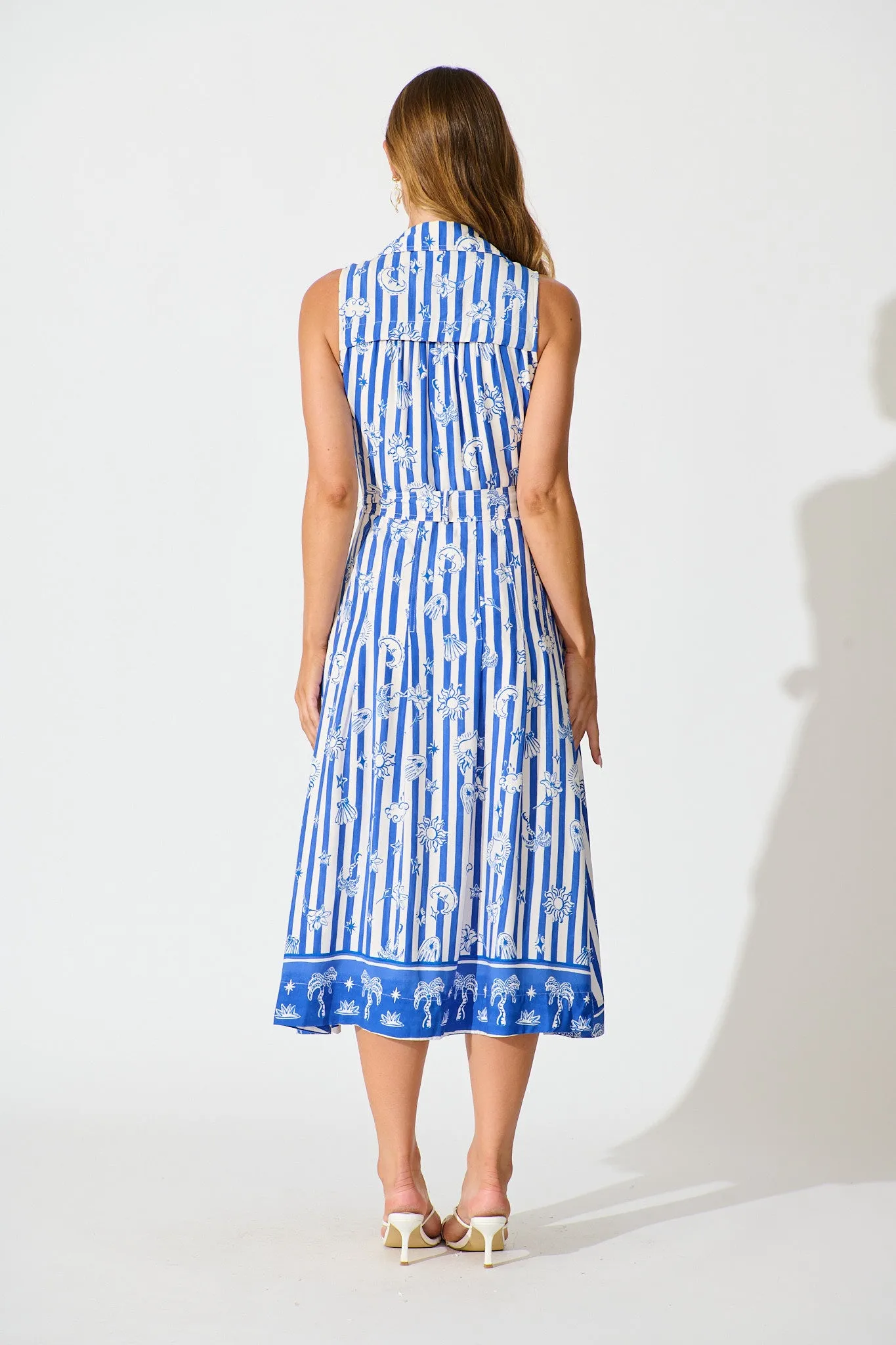 Eden Midi Shirt Dress in Blue and White Stripe Print sold by St Frock product image thumbnail 4