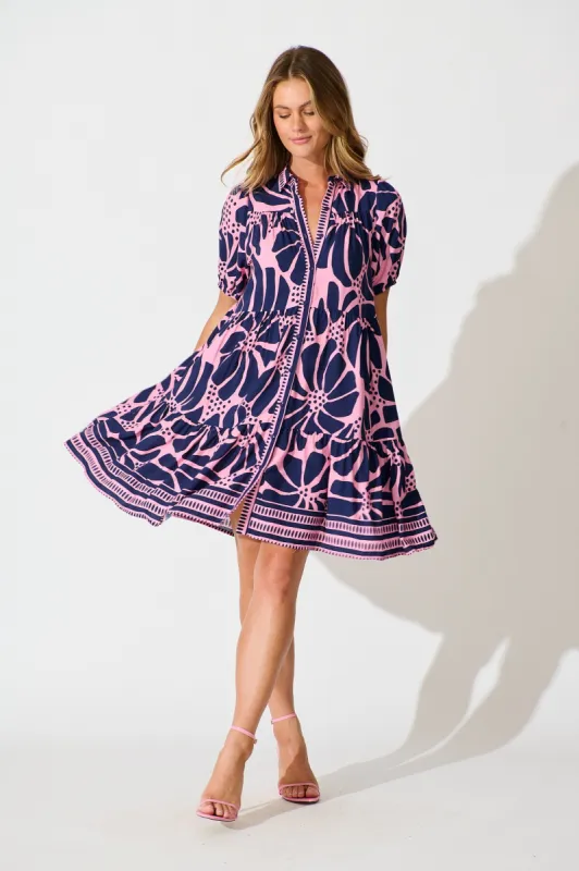 Felicia Shirt Dress In Pink And Navy Floral sold by St Frock