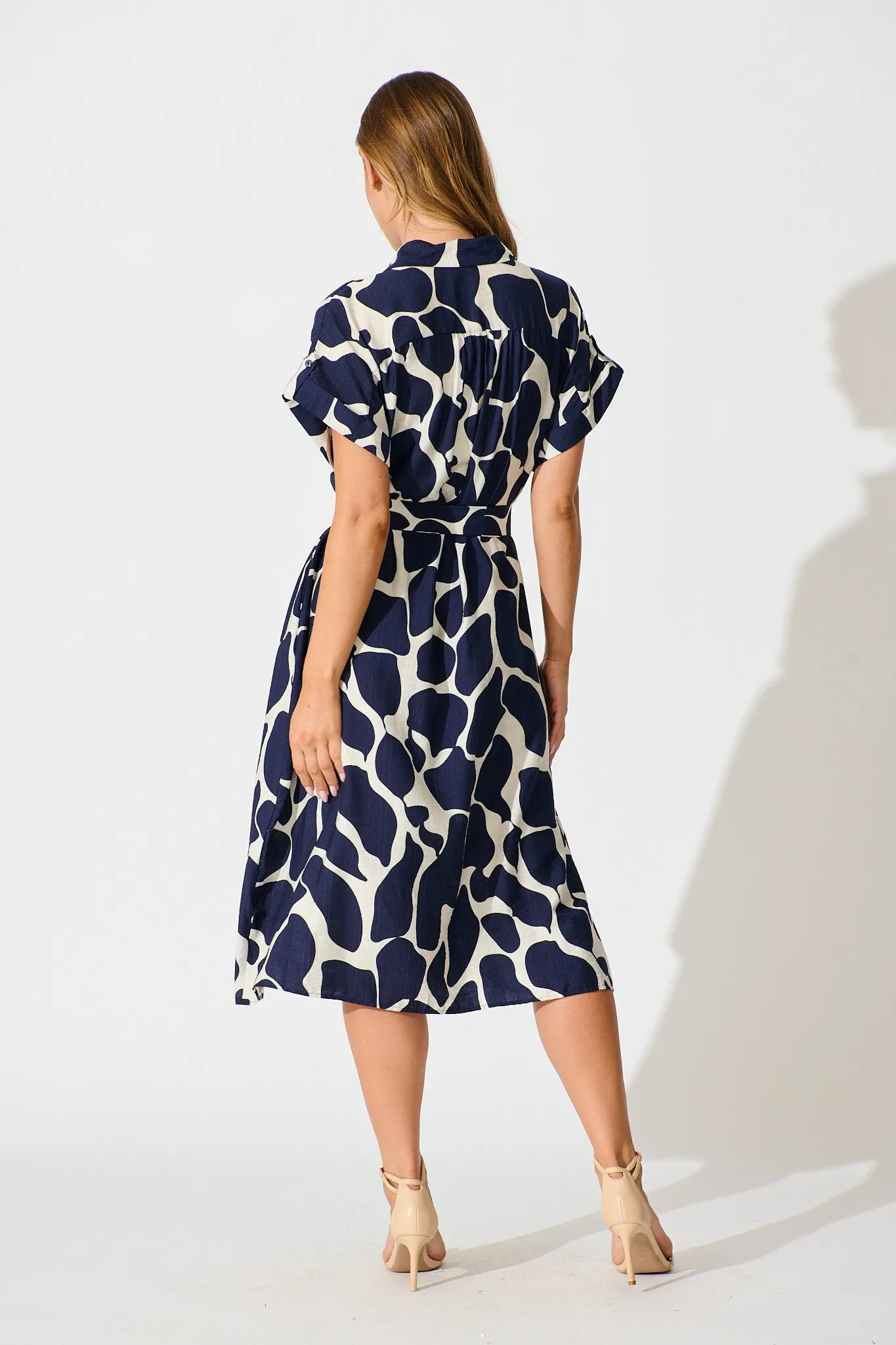 PRE ORDER Sweet Talk Midi Shirt Dress in Navy and Cream Print sold by St Frock product image thumbnail 4