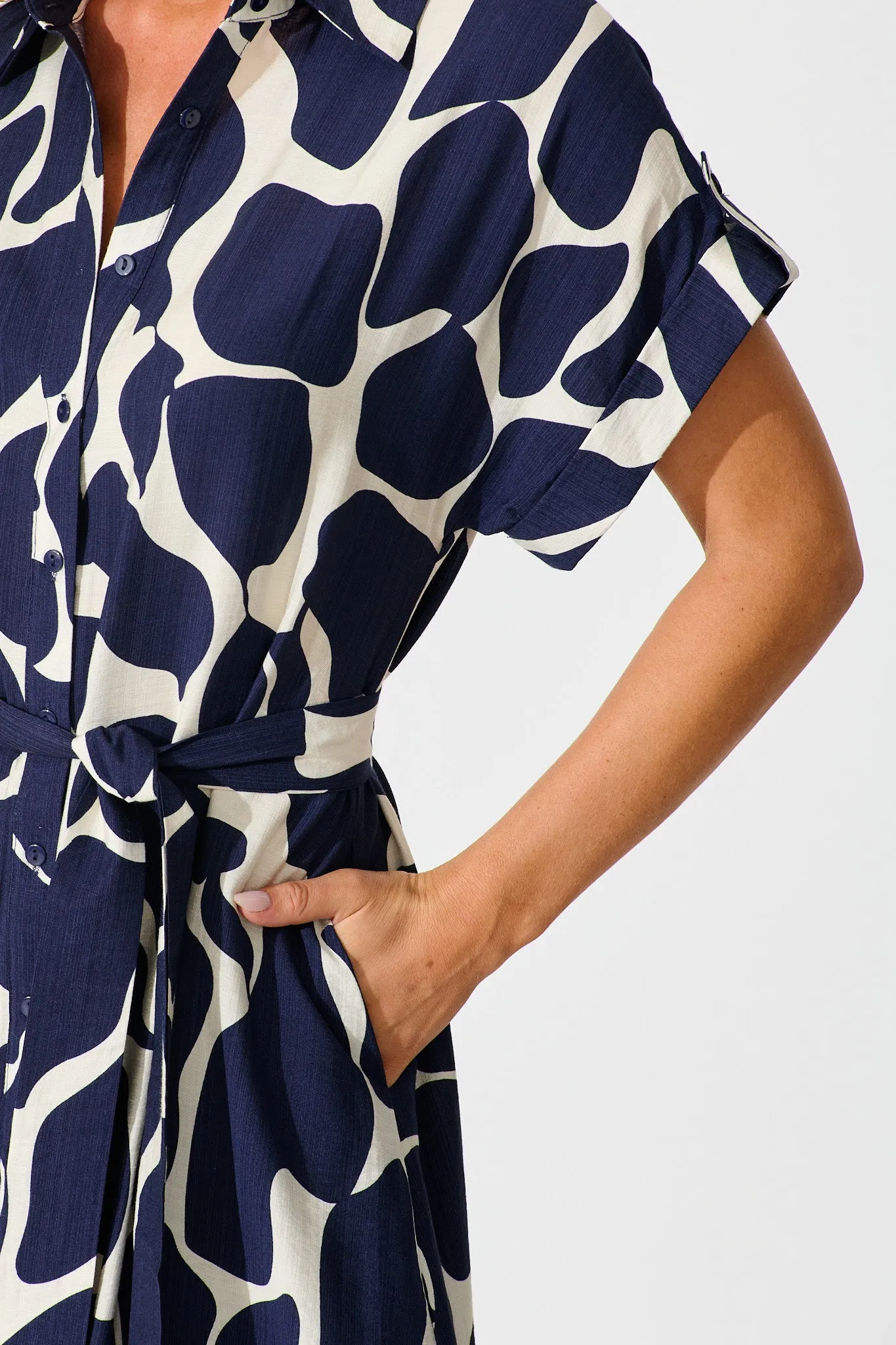 PRE ORDER Sweet Talk Midi Shirt Dress in Navy and Cream Print sold by St Frock product image thumbnail 5