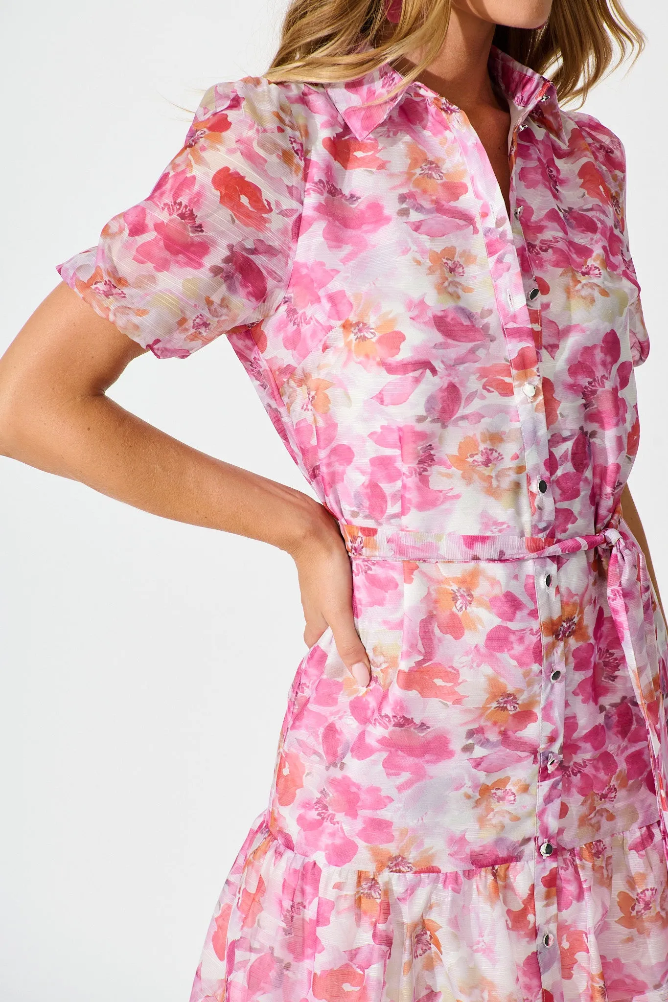 Alena Shirt Dress in Pink Floral sold by St Frock product image thumbnail 5