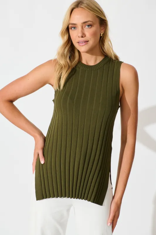 Solange Knit Top in Khaki sold by St Frock