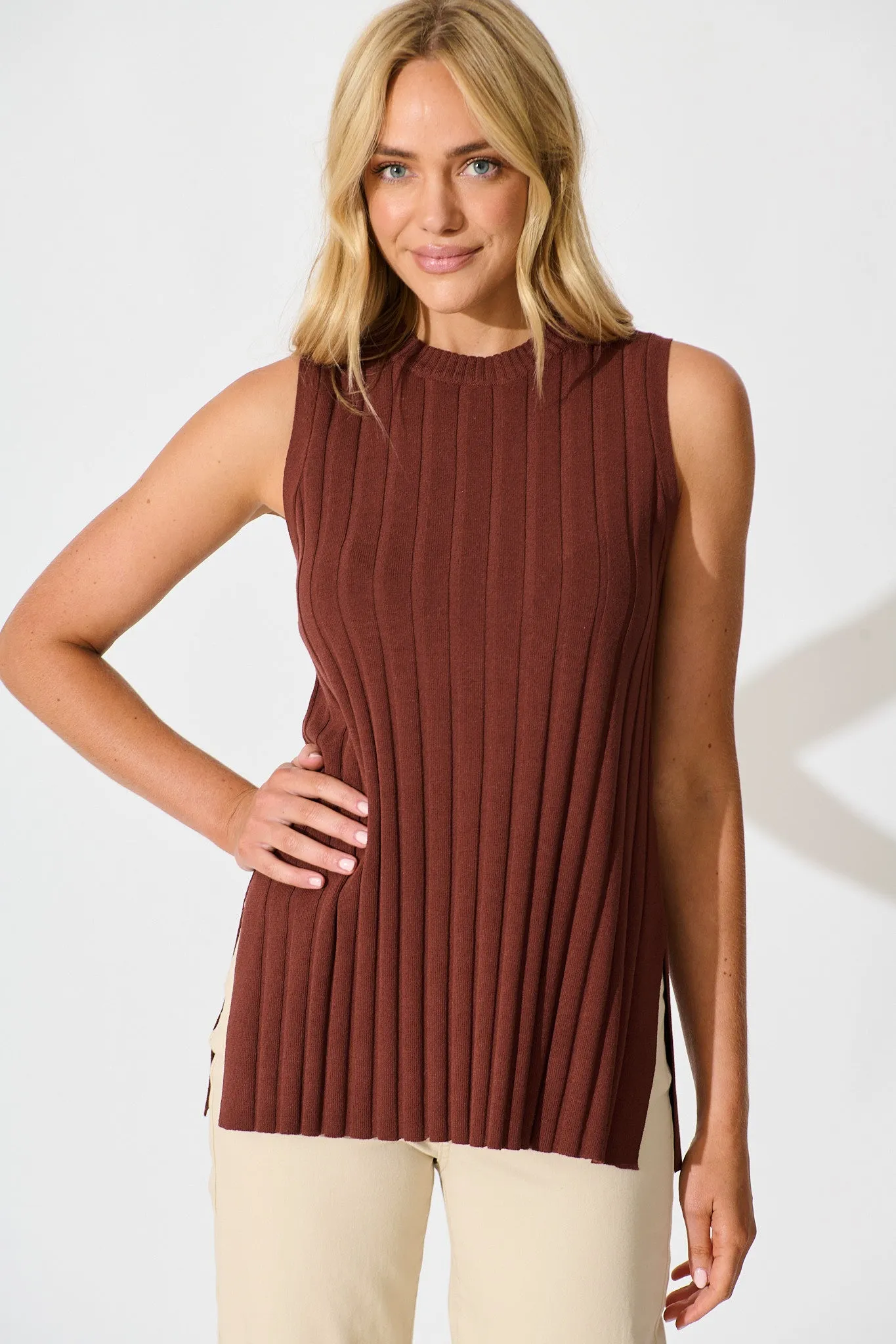 Solange Knit Top in Chocolate sold by St Frock