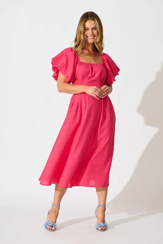 Wintour Midi Dress In Pink Linen Blend sold by St Frock