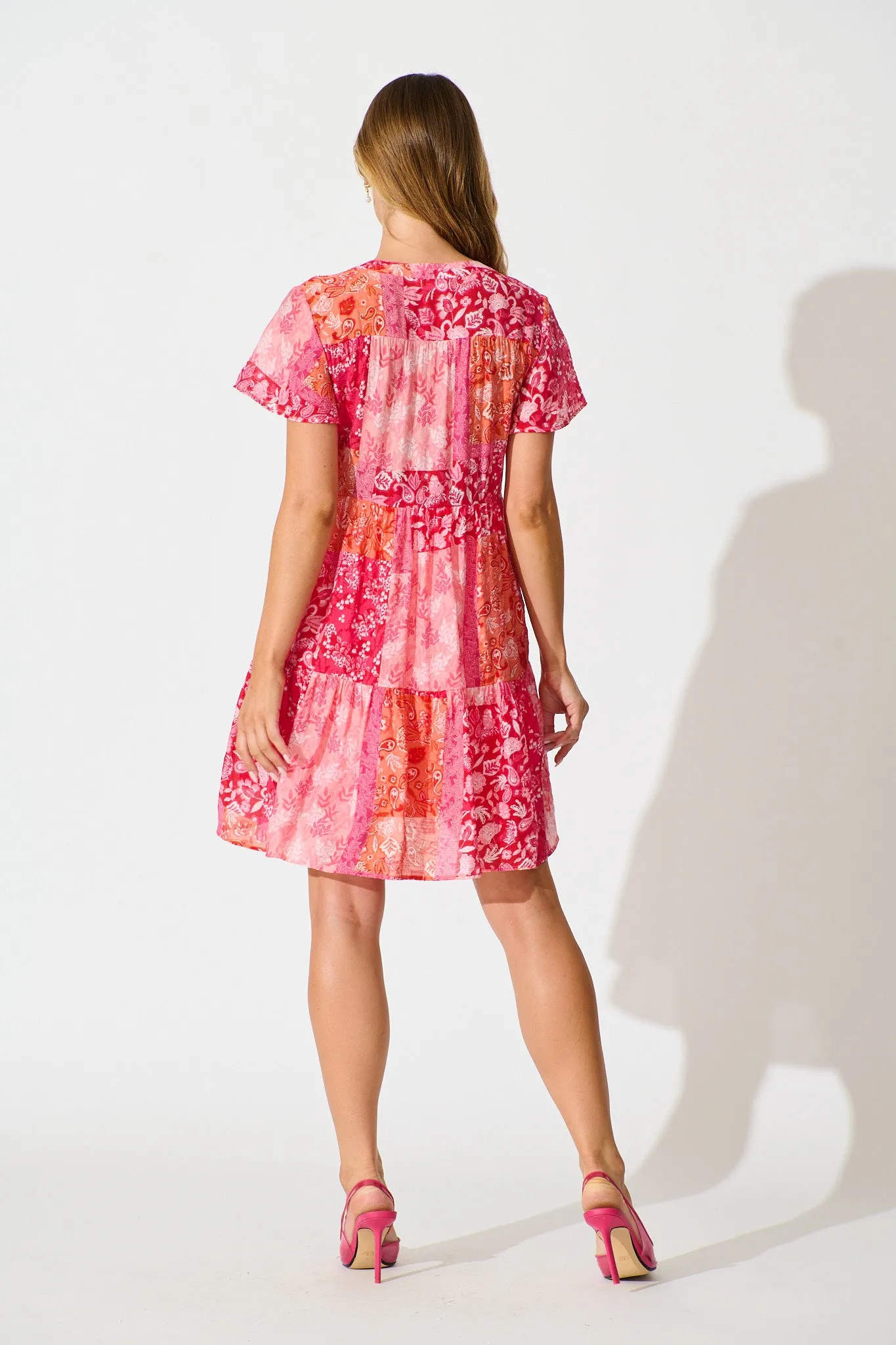 Adeline Shirt Dress in Multi Pink Patchwork sold by St Frock product image thumbnail 4
