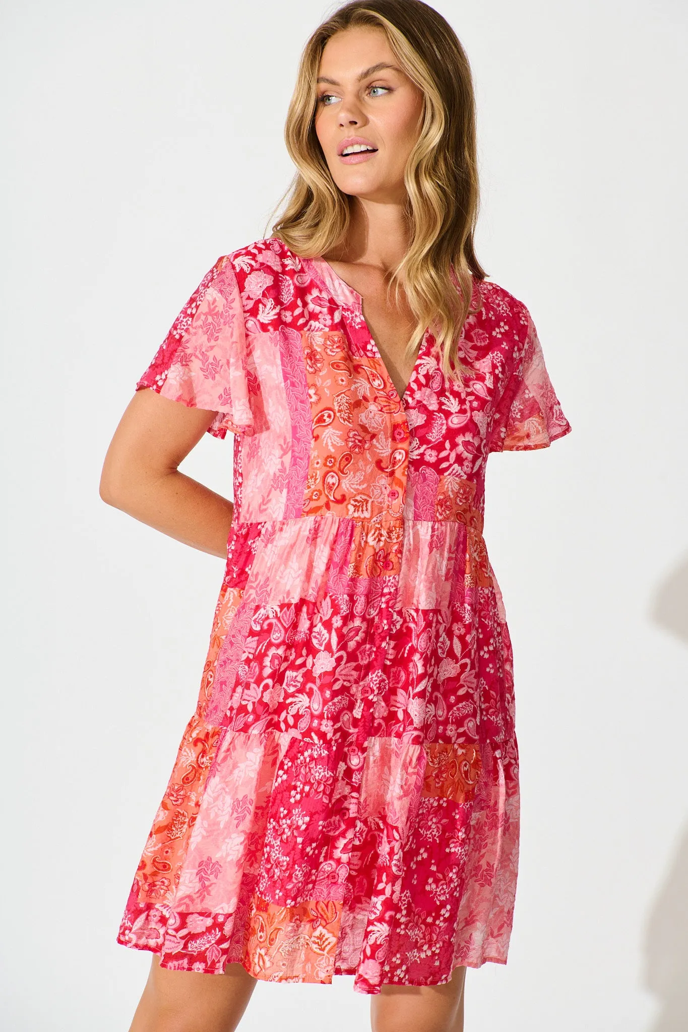 Adeline Shirt Dress in Multi Pink Patchwork sold by St Frock product image thumbnail 2