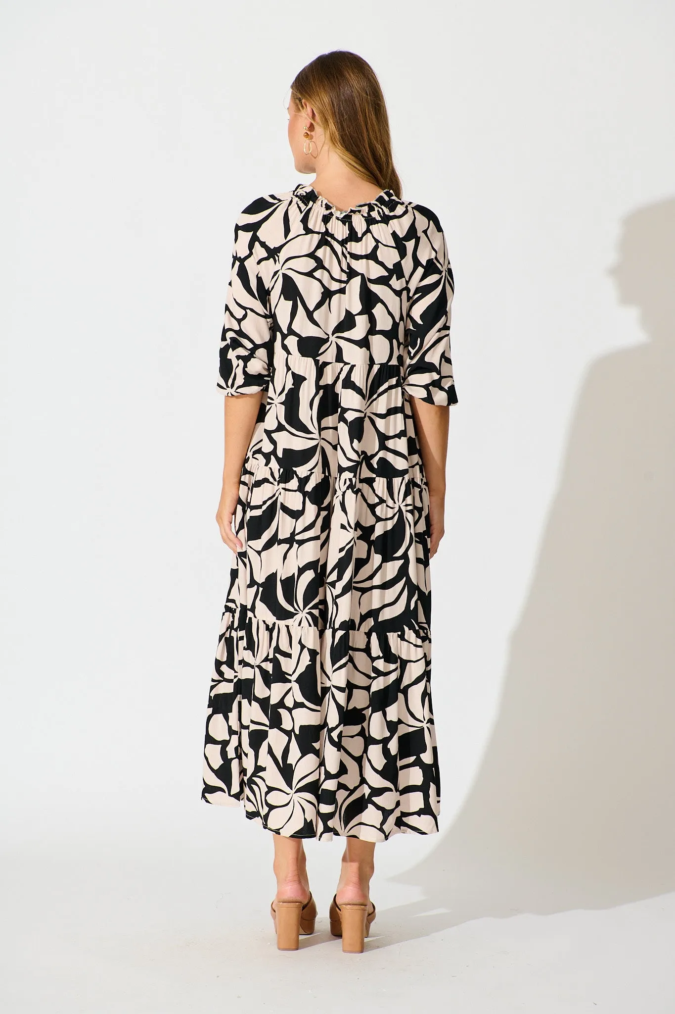 Brooke Maxi Smock Dress in Black and Cream Print sold by St Frock product image thumbnail 4