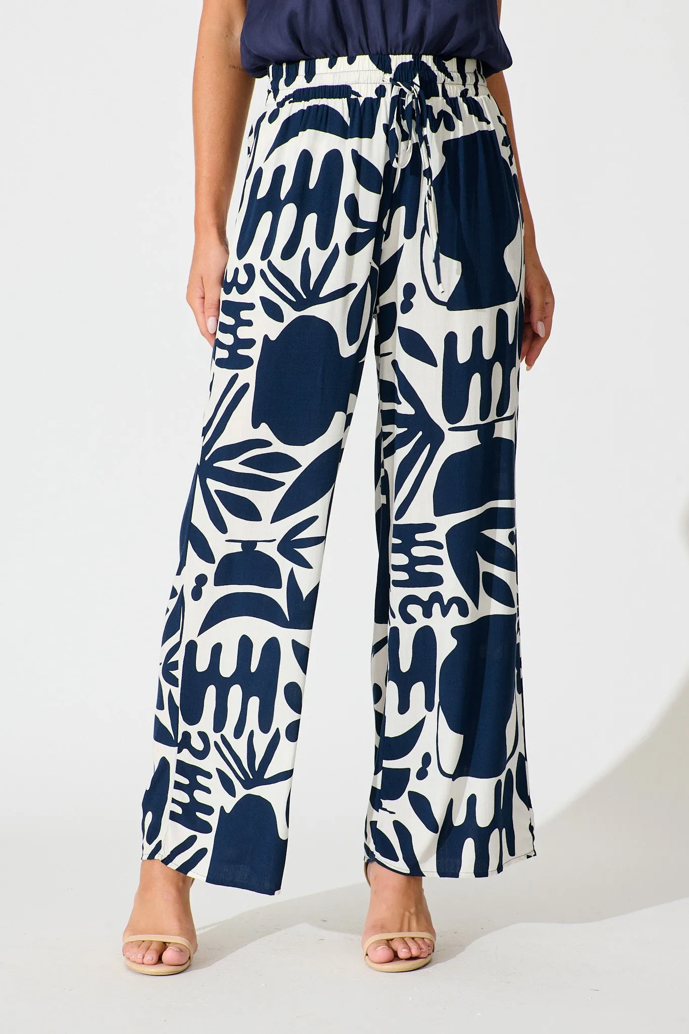 Nyla Pant in Navy and White Print sold by St Frock