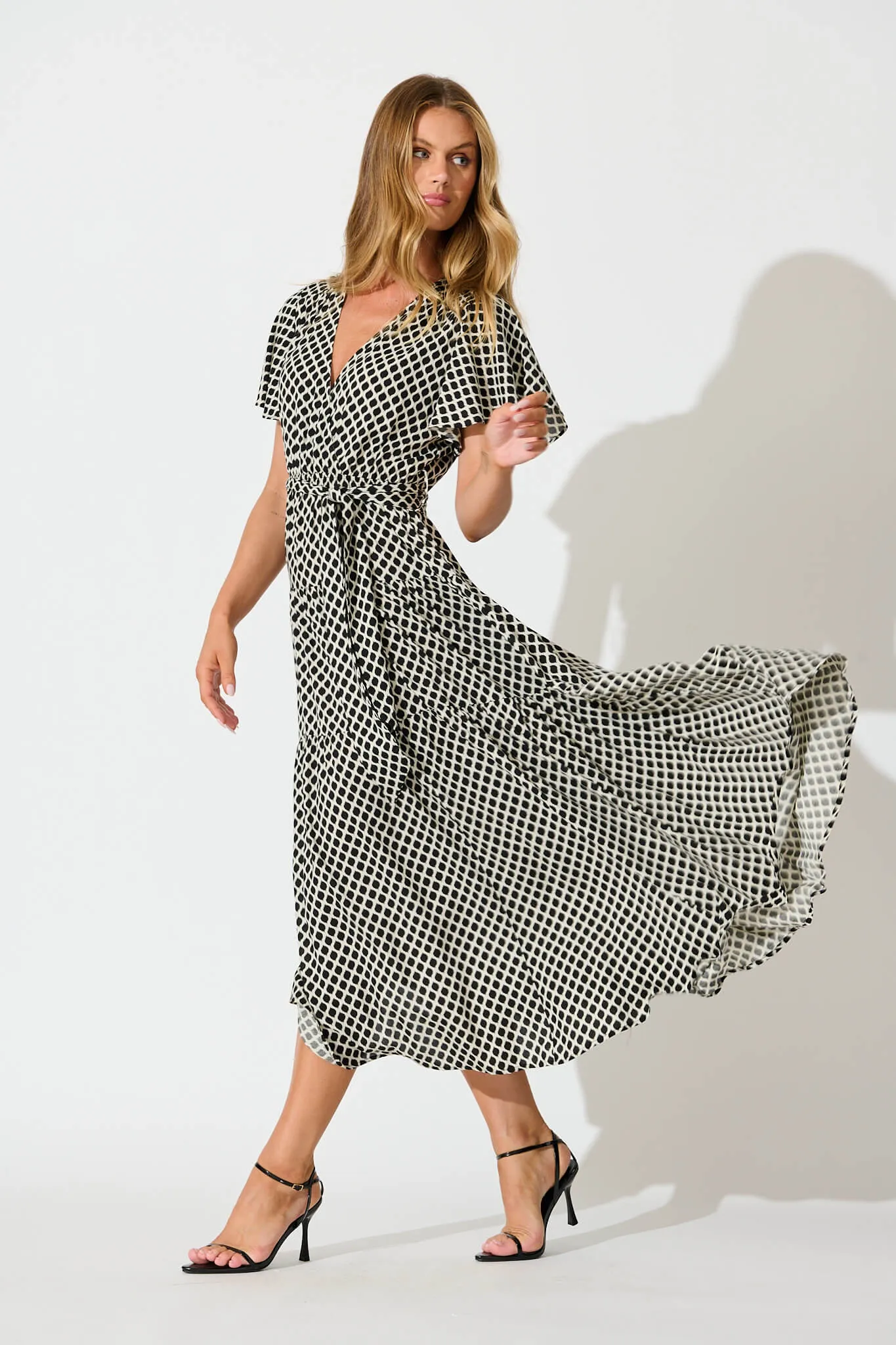 Heidi Maxi Dress in Black and Cream Geometric Print sold by St Frock product image thumbnail 3