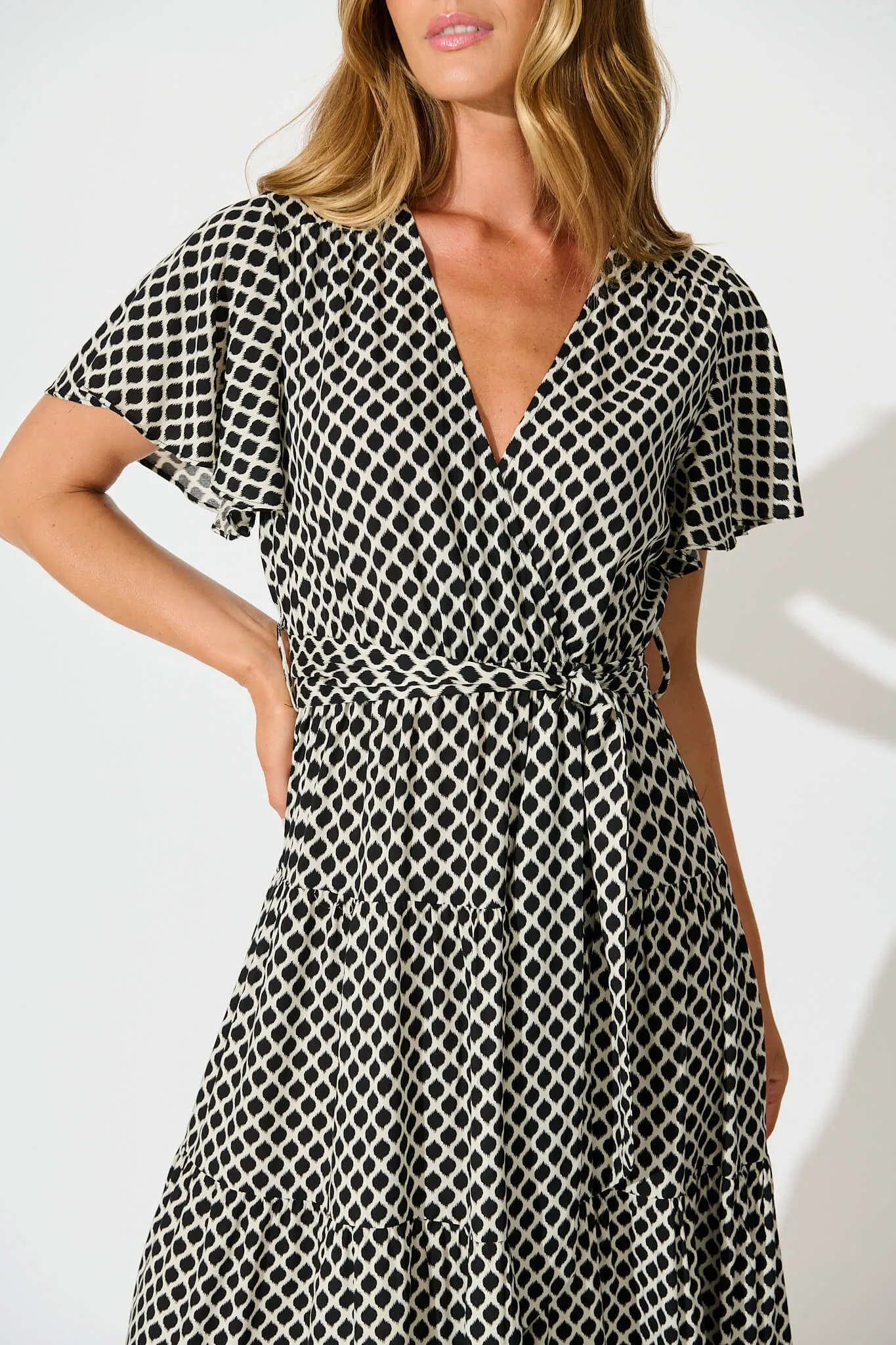 Heidi Maxi Dress in Black and Cream Geometric Print sold by St Frock product image thumbnail 5