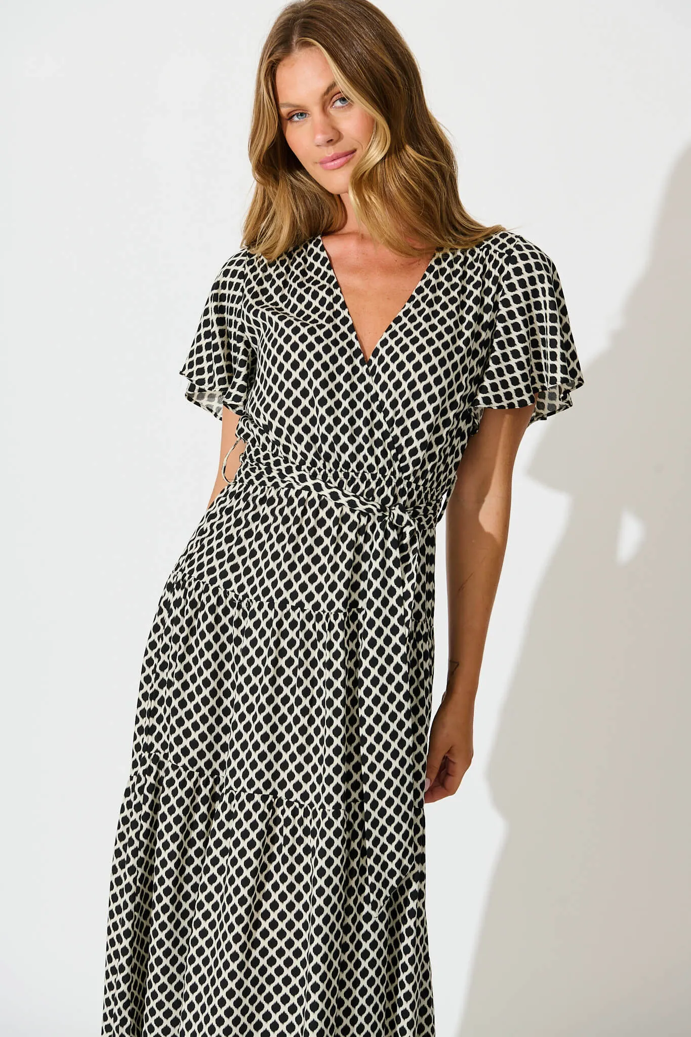 Heidi Maxi Dress in Black and Cream Geometric Print sold by St Frock product image thumbnail 2
