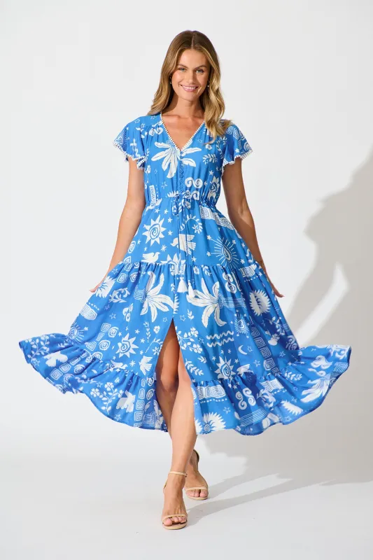 Alice Maxi Dress in Blue Print sold by St Frock