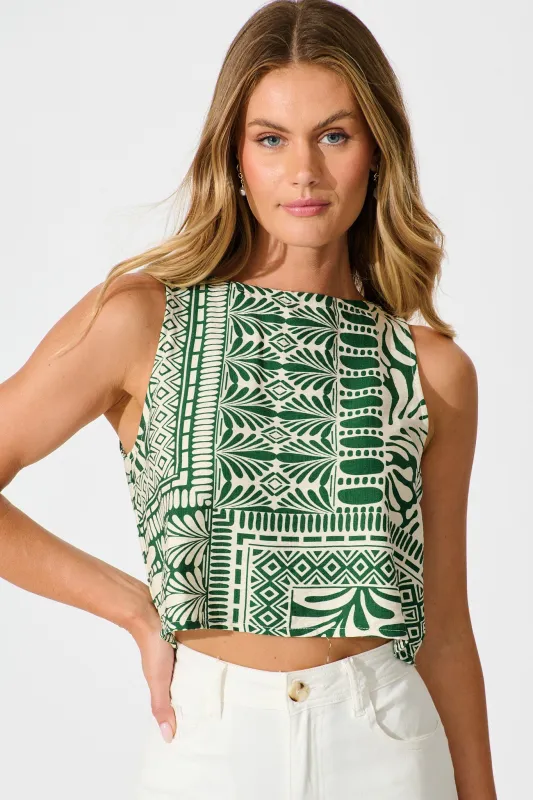Leona Top in Green and Cream Tile Print sold by St Frock