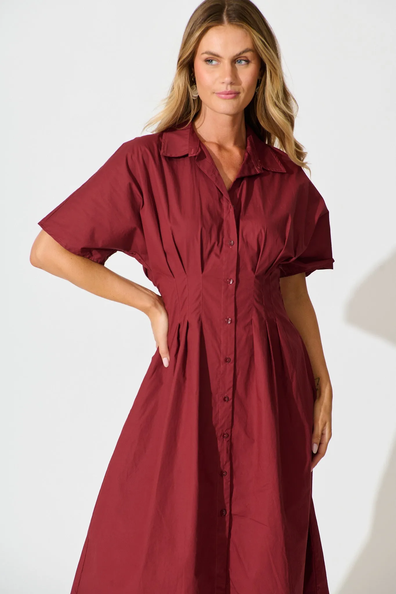 Alani Midi Shirt Dress in Wine Cotton sold by St Frock product image thumbnail 2