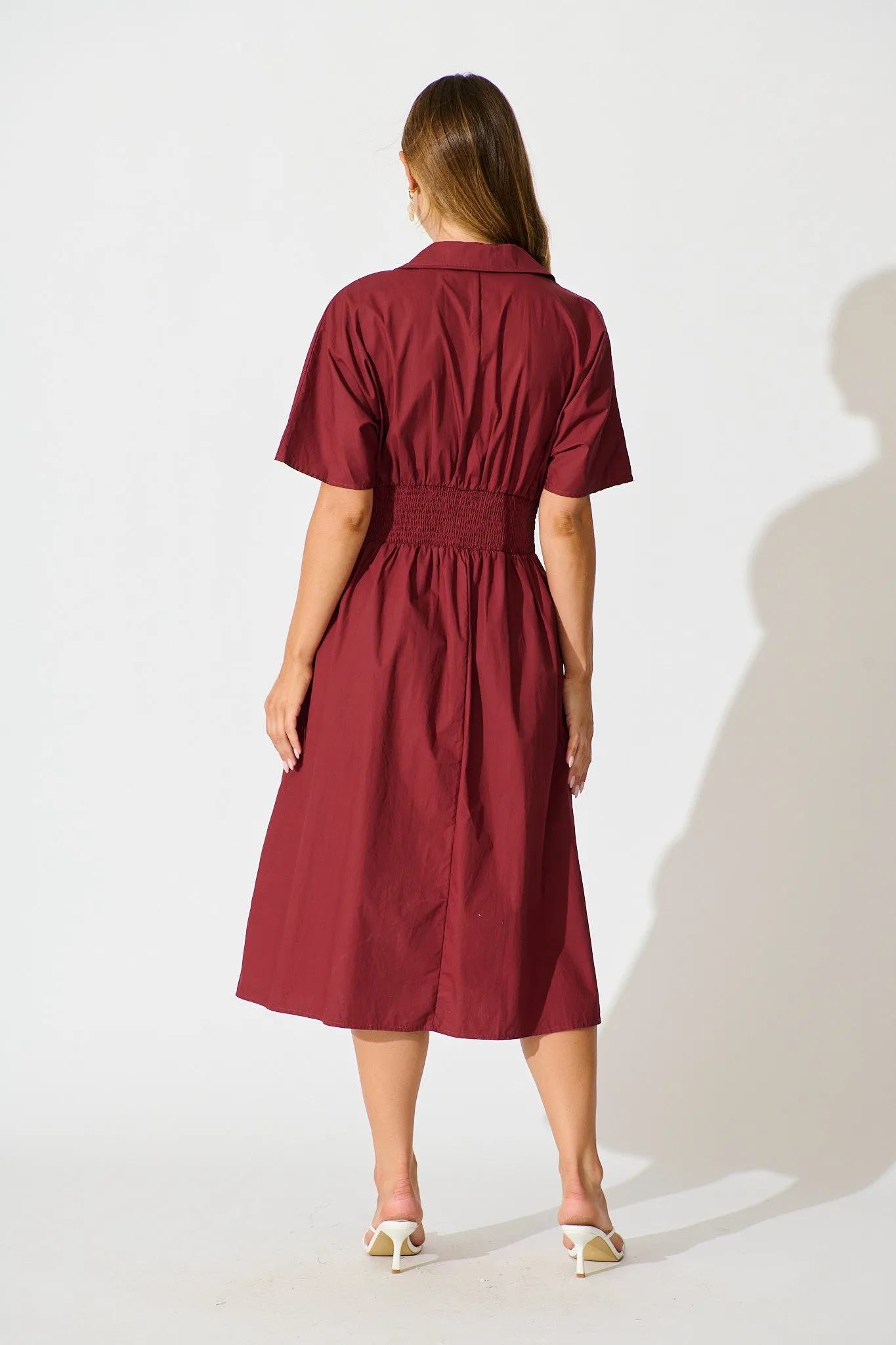 Alani Midi Shirt Dress in Wine Cotton sold by St Frock product image thumbnail 4