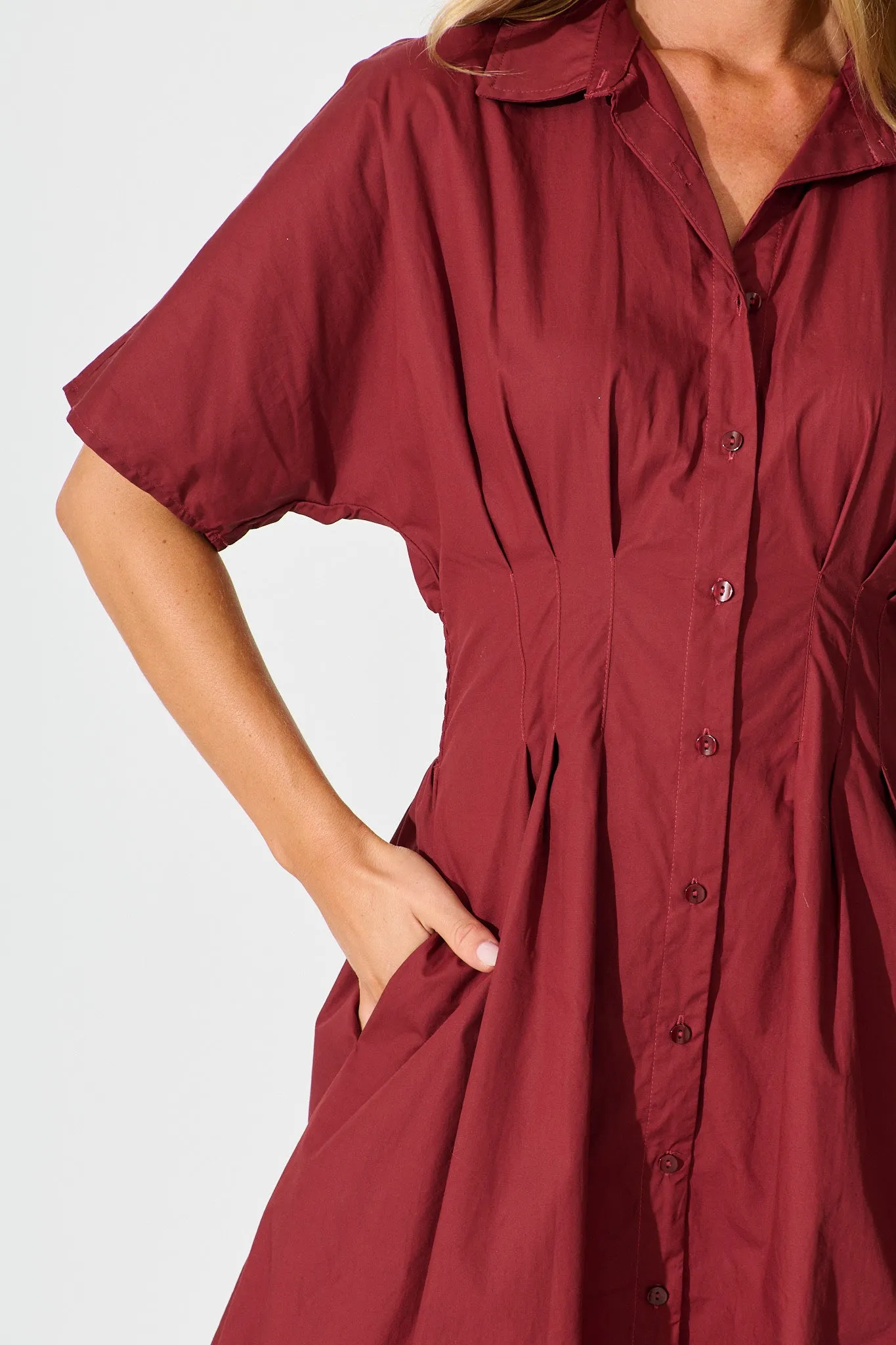 Alani Midi Shirt Dress in Wine Cotton sold by St Frock product image thumbnail 5