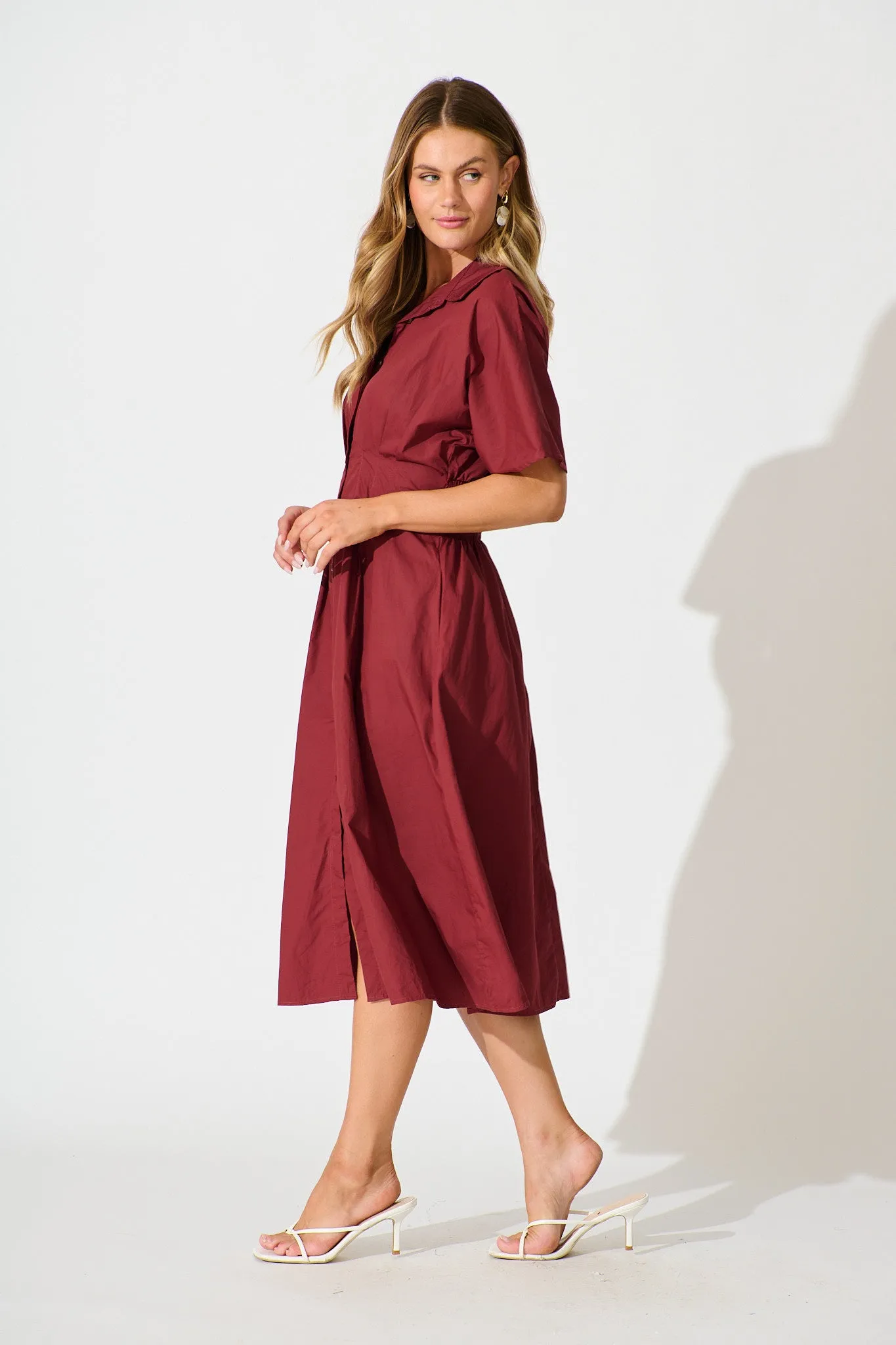 Alani Midi Shirt Dress in Wine Cotton sold by St Frock product image thumbnail 3
