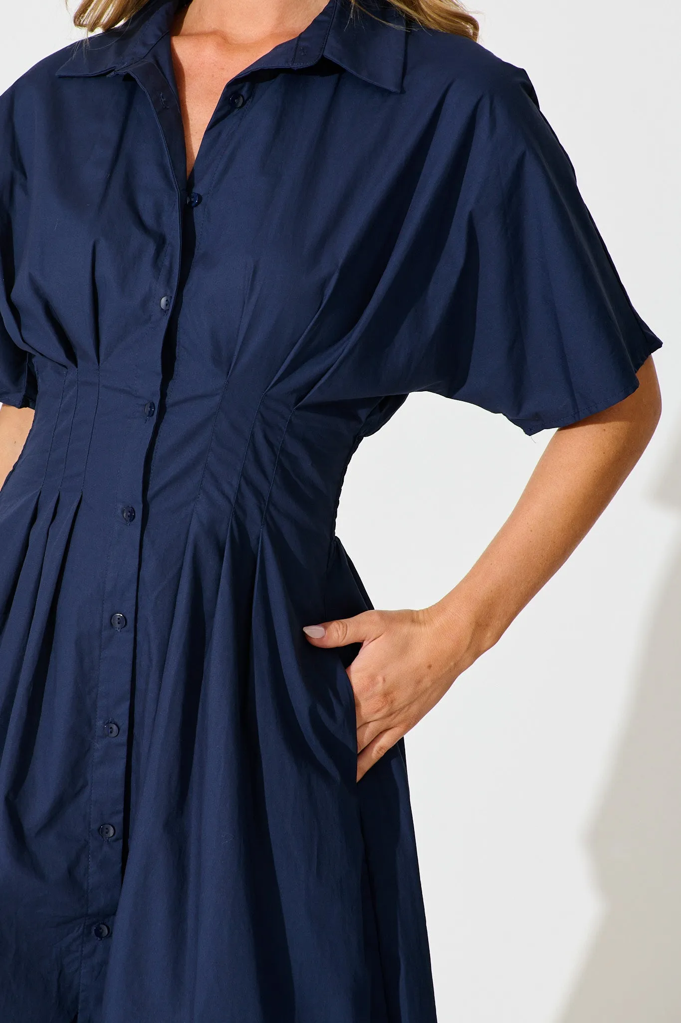 Alani Midi Shirt Dress in Navy Cotton sold by St Frock product image thumbnail 5