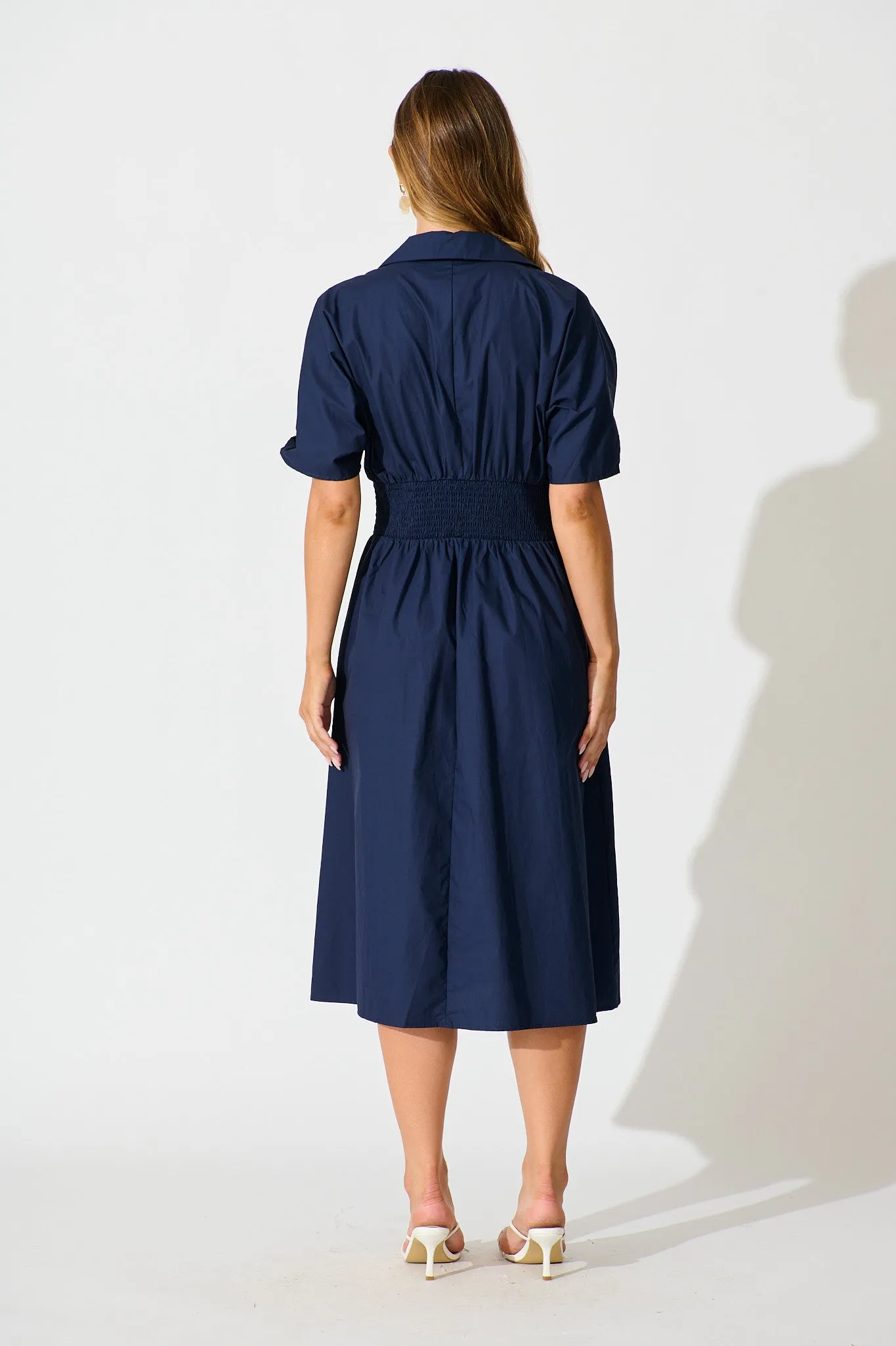 Alani Midi Shirt Dress in Navy Cotton sold by St Frock product image thumbnail 4