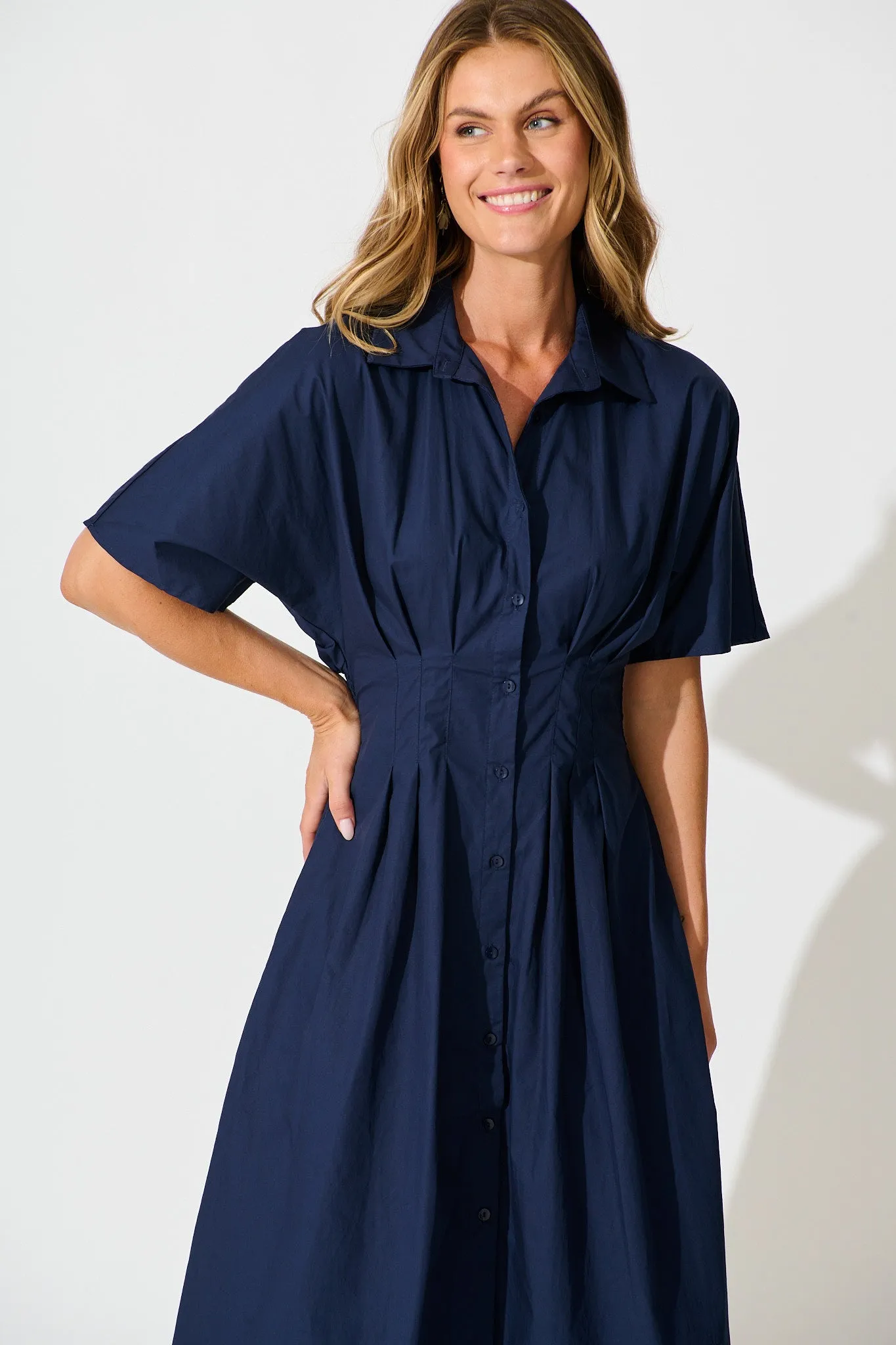 Alani Midi Shirt Dress in Navy Cotton sold by St Frock product image thumbnail 2