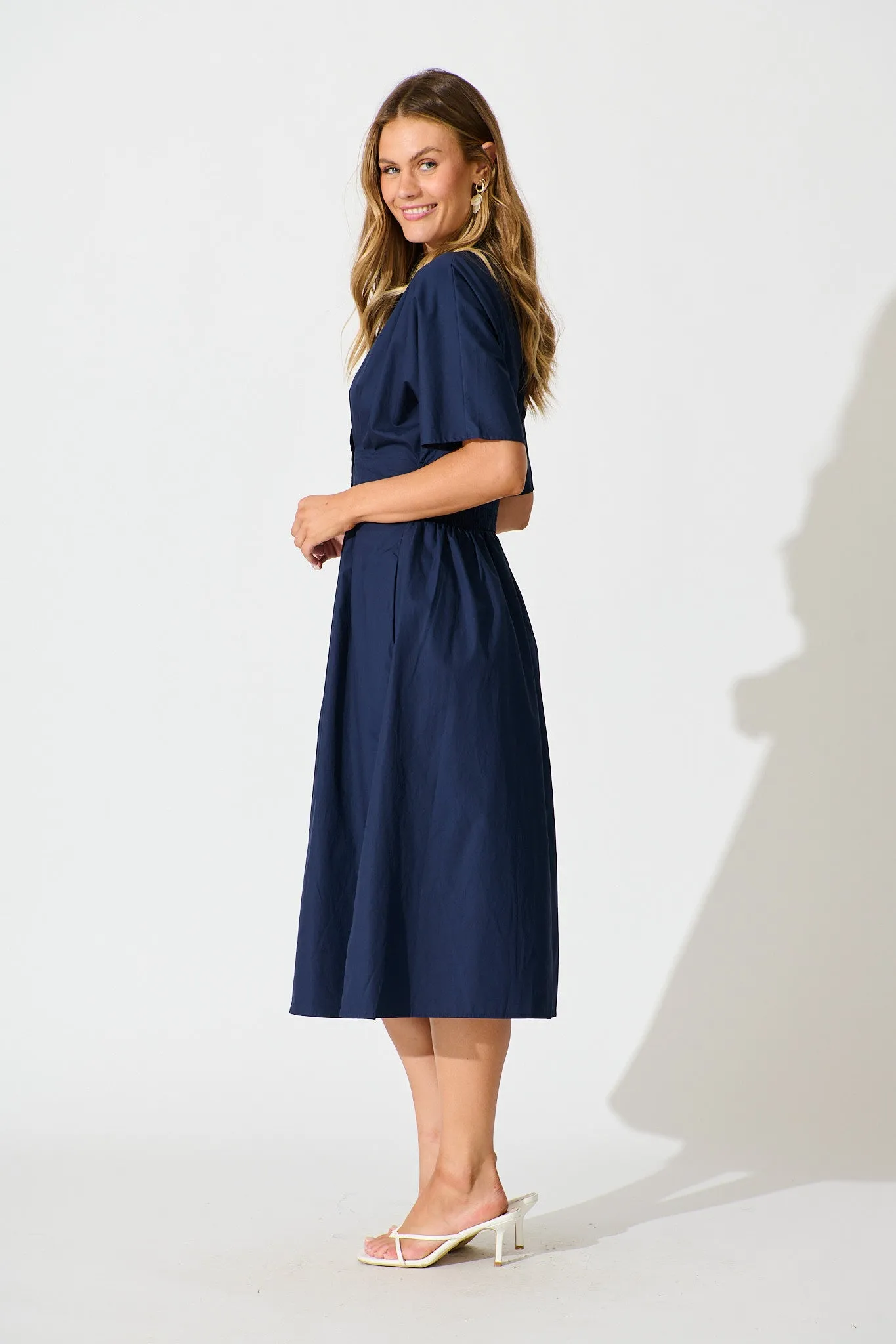 Alani Midi Shirt Dress in Navy Cotton sold by St Frock product image thumbnail 3
