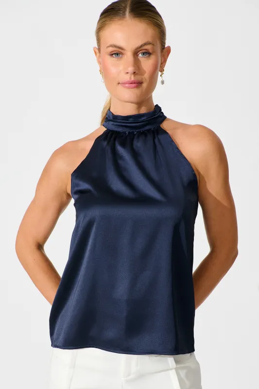 Amour Top in Navy Satin sold by St Frock