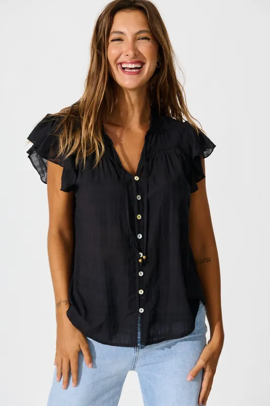 Donelle Shirt in Black Cotton sold by St Frock