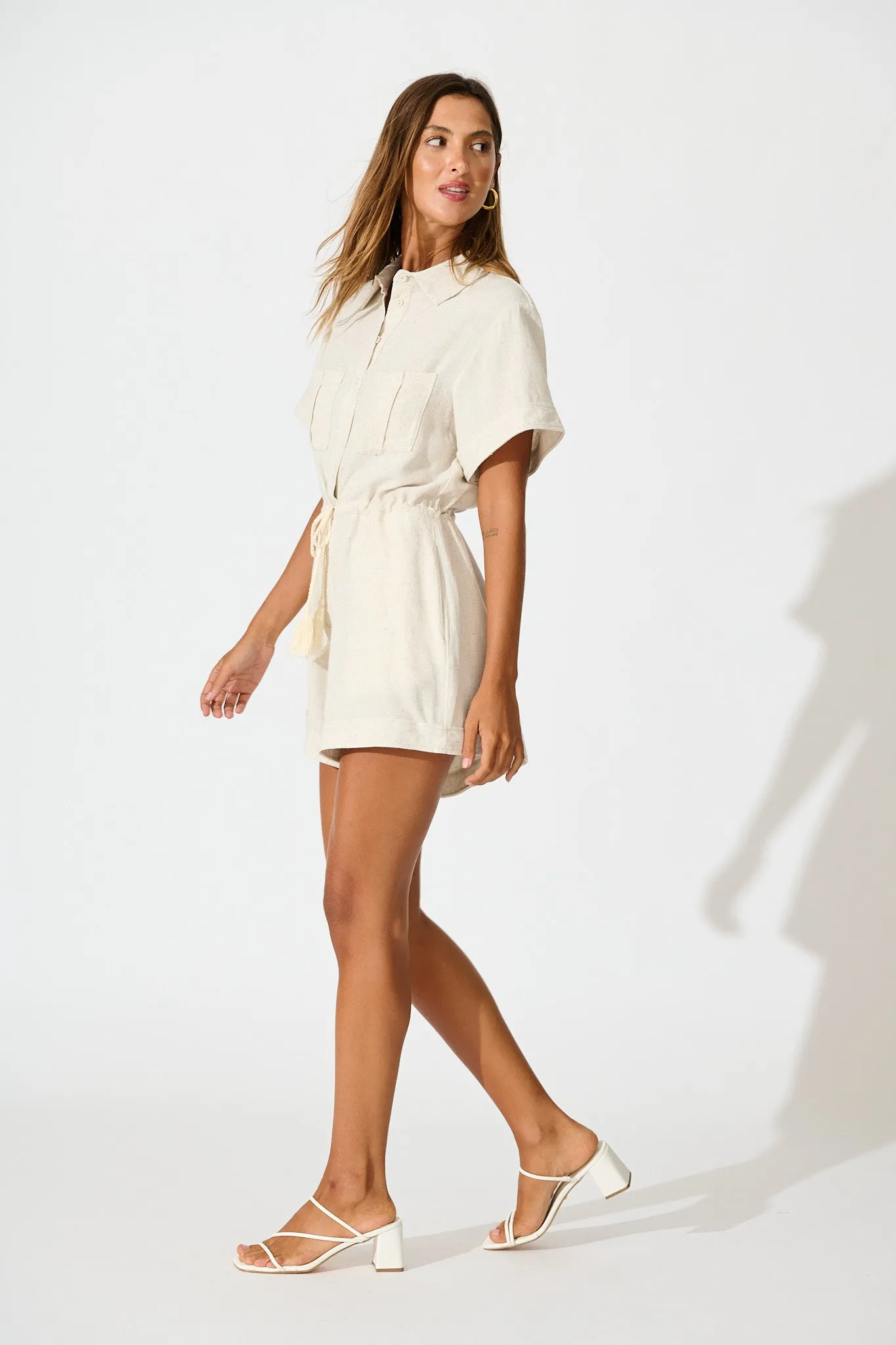 Bonito Playsuit in Oatmeal Linen Blend sold by St Frock product image thumbnail 3