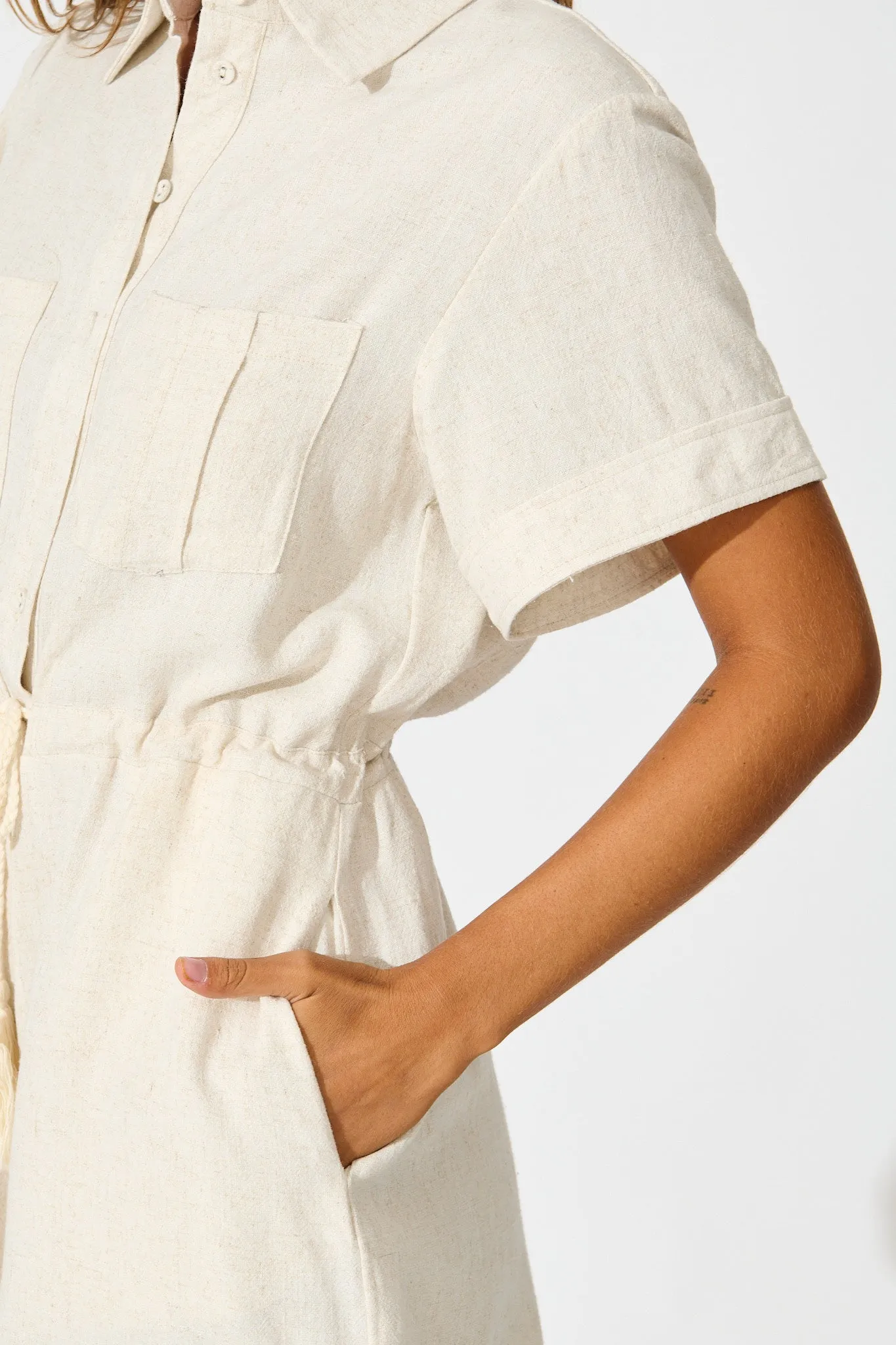 Bonito Playsuit in Oatmeal Linen Blend sold by St Frock product image thumbnail 5