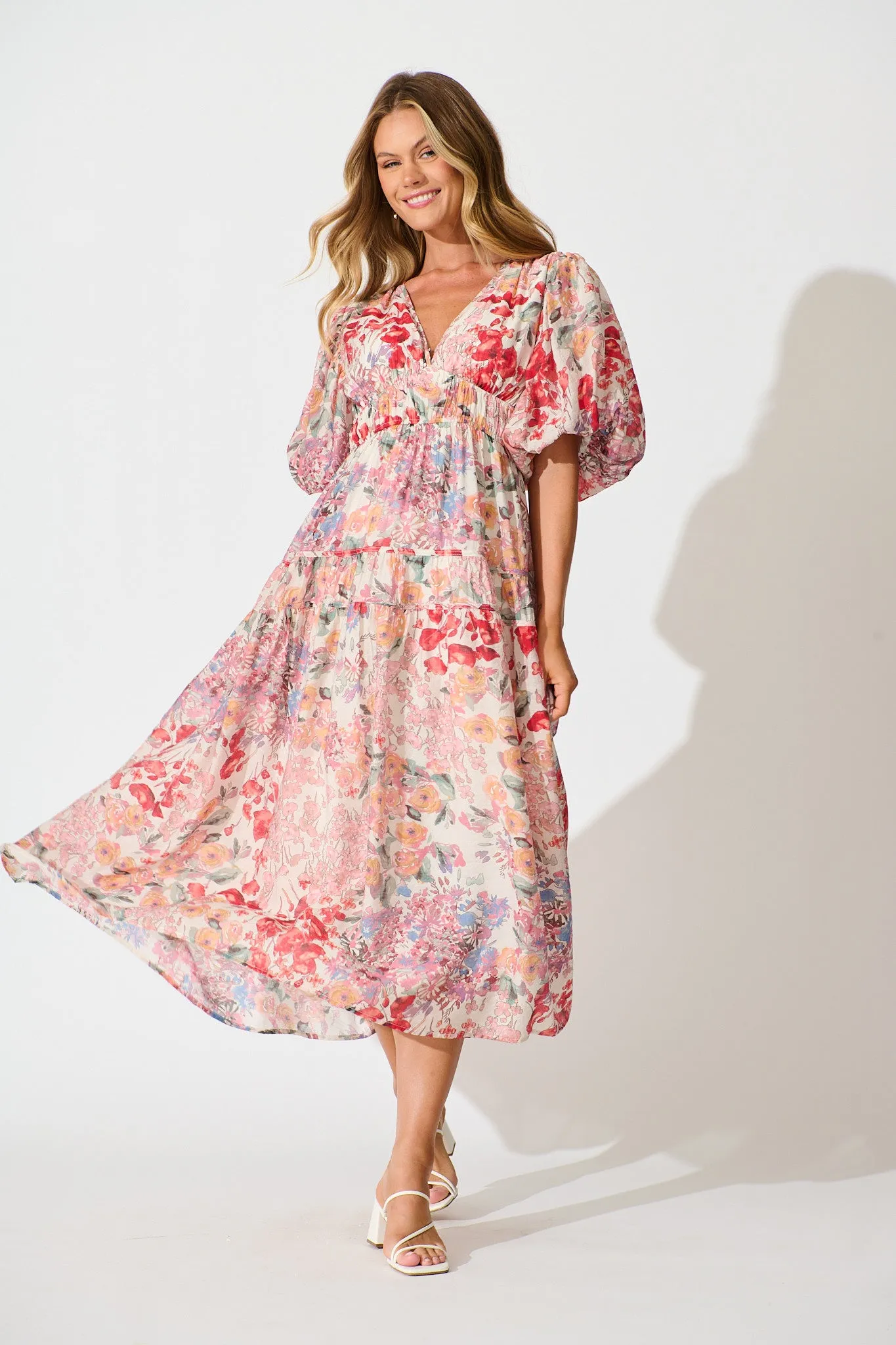 PRE ORDER Amalie Midi Dress In Blush Multi Floral sold by St Frock