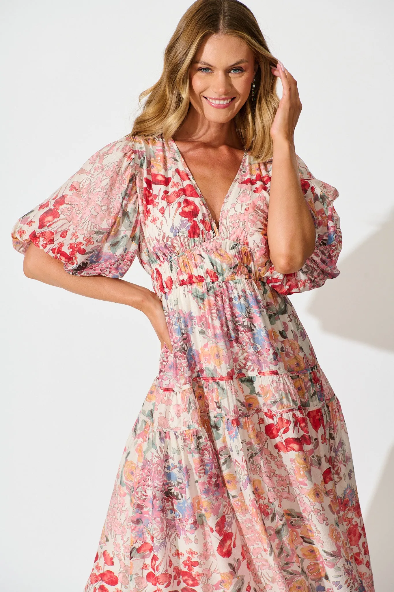 PRE ORDER Amalie Midi Dress In Blush Multi Floral sold by St Frock product image thumbnail 2