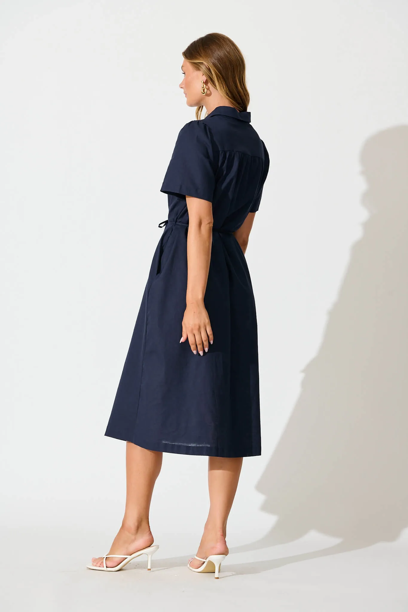 Oatland Midi Shirt Dress In Navy Cotton Linen sold by St Frock product image thumbnail 4